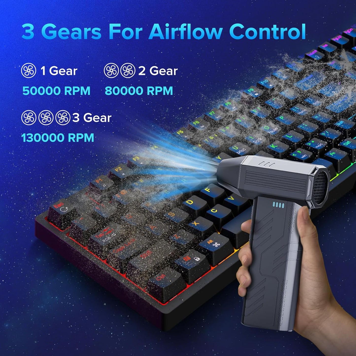 Compressed Air Duster, 8000mAh 130,000 RPM Keyboard Cleaner, Replace Compressed air can, Computer Accessories for Outdoors, PC, Electronics, Snow and Car Dust Off(Deep Black)