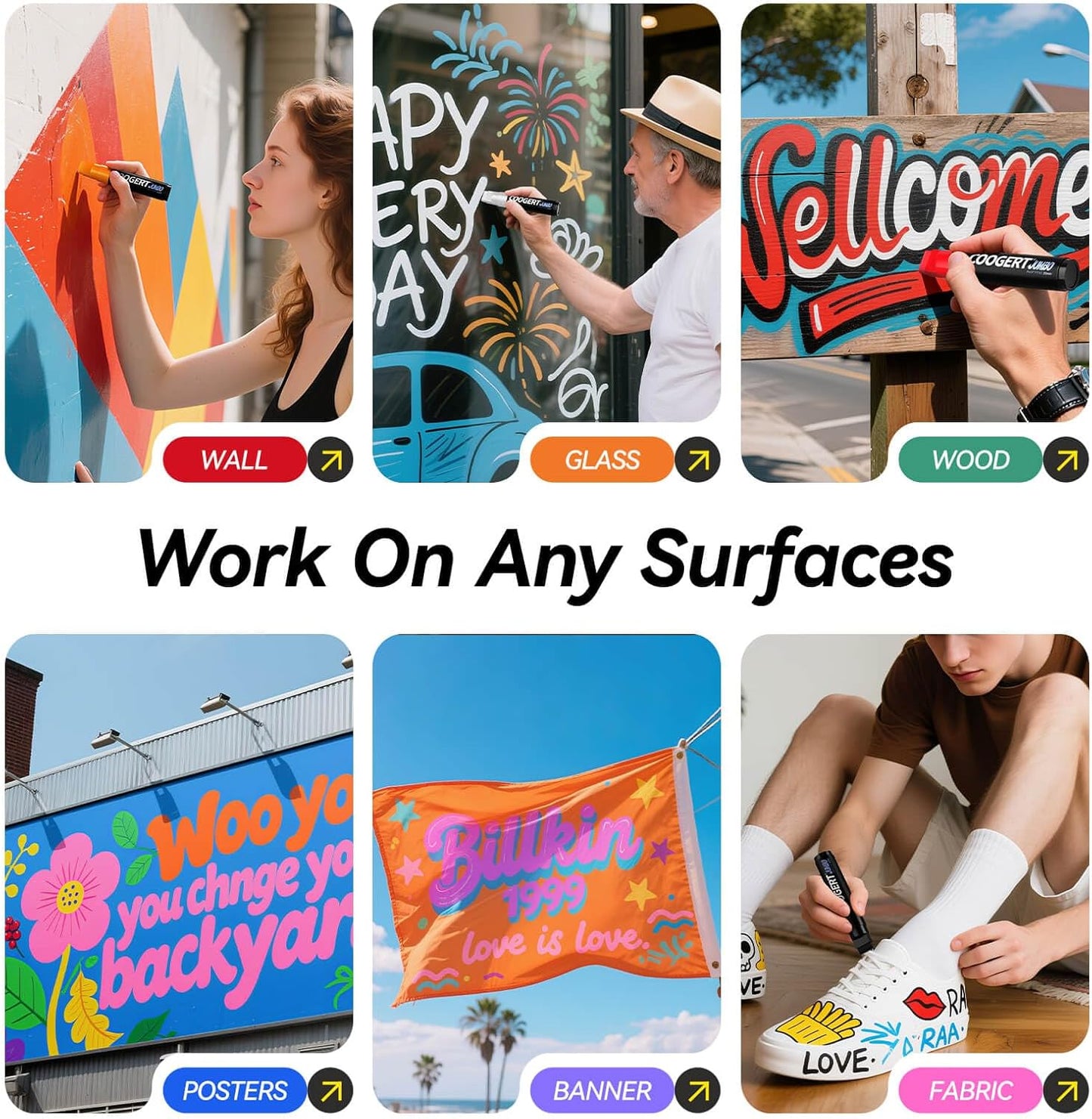 12 Vibrant Colors Jumbo Poster Markers, 15MM Thick Permanent Acrylic Graffiti Markers, Wide Tip Paint Marker for Canvas, Posters Board, Fabric, Window, Wood, Teachers,Banner painting supplies