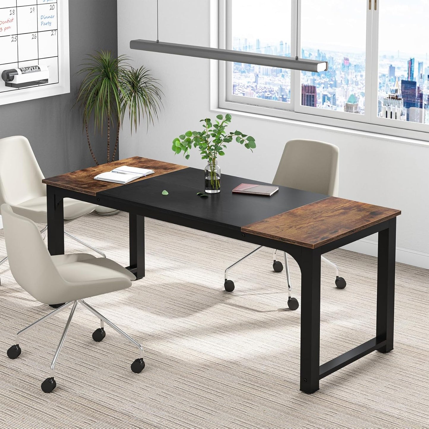 Tribesigns 63” Executive Desk, Large Office Computer Desk with Thicken Frame, Modern Simple Workstation Business Furniture for Home Office, Rustic Brown/Black, 63'' W x 23.6'' D