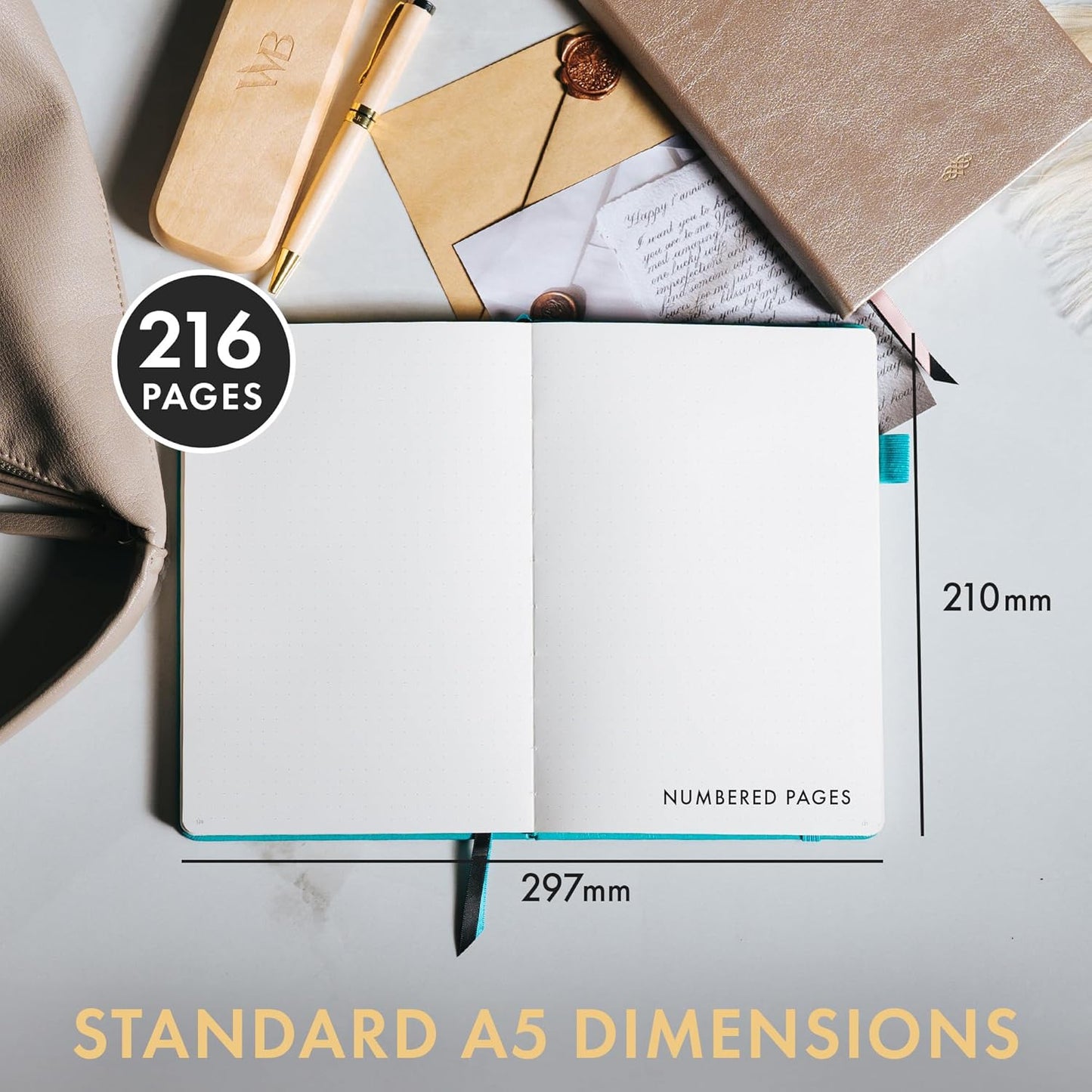 Wordsworth & Black A5 Bullet Dotted Journal 216 Dotted Pages, Hardcover Grid Dot Leather, 120 GSM Paper, Journaling Notebook for Work & Sketching, Journals for Women, Men - Gifts Box Included Black