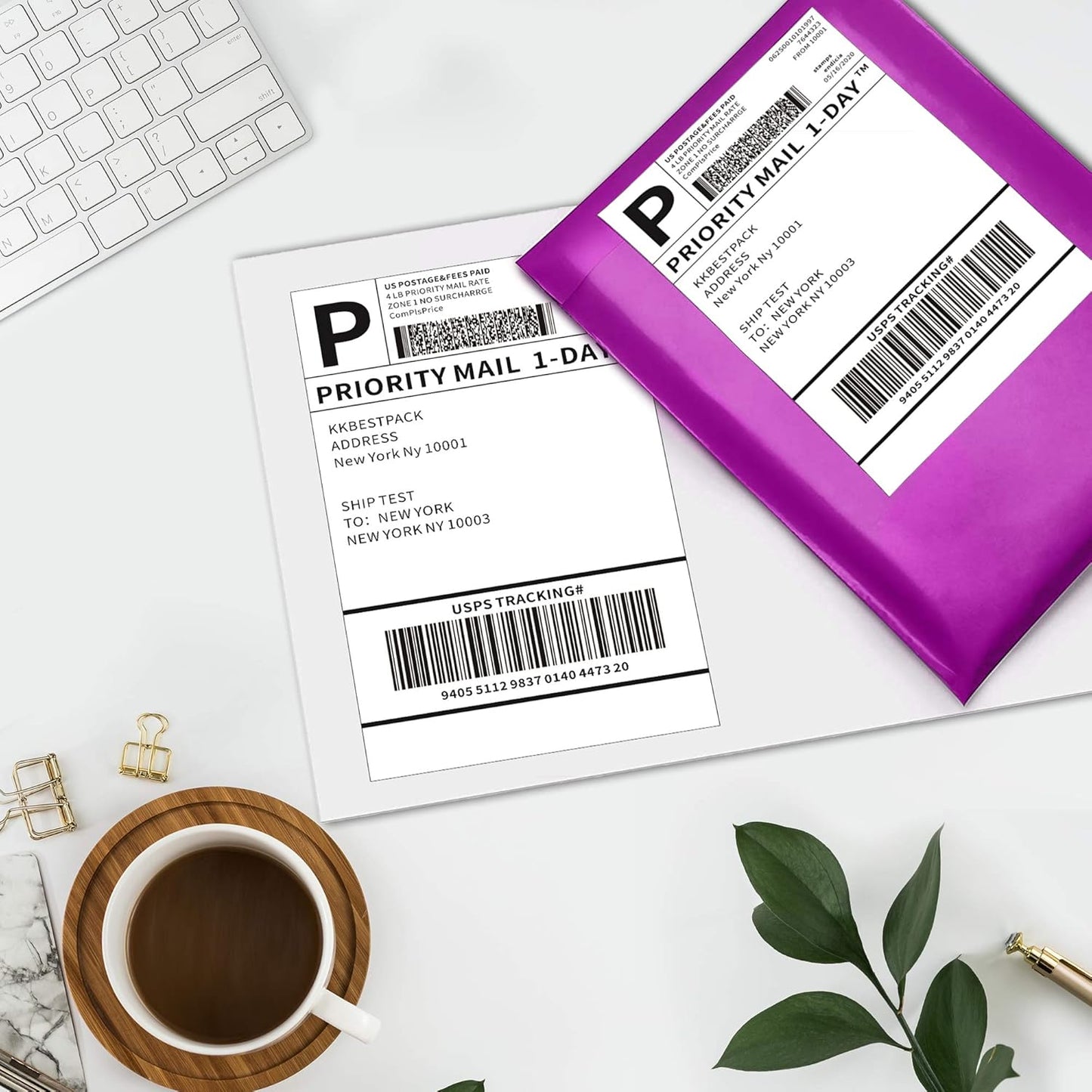 KKBESTPACK Half Sheet Shipping Labels for Laser and Inkjet Printers – 2 Per Page Self Adhesive Mailing Labels for Packages – White 8.5 x 5.5 Postage Labels for Shipping Boxes (500 Labels) (KK2LP)