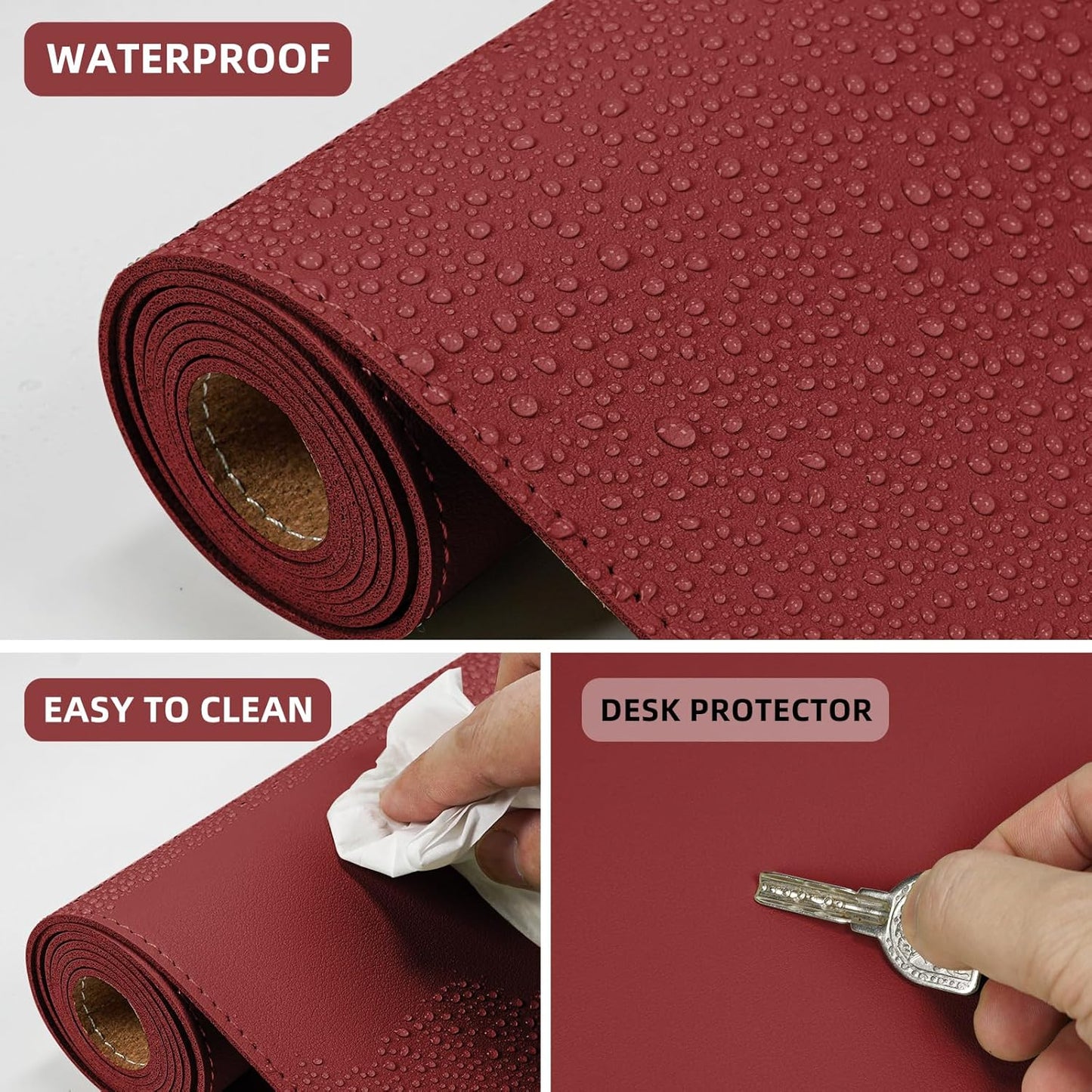 Leather Desk pad Protector, Large Desk mat with Natural Cork & PU Leather,Mouse pad,Non-Slip Office Desk Mat,Waterproof Desk Writing Pad for Office and Home (47in*17in, red)