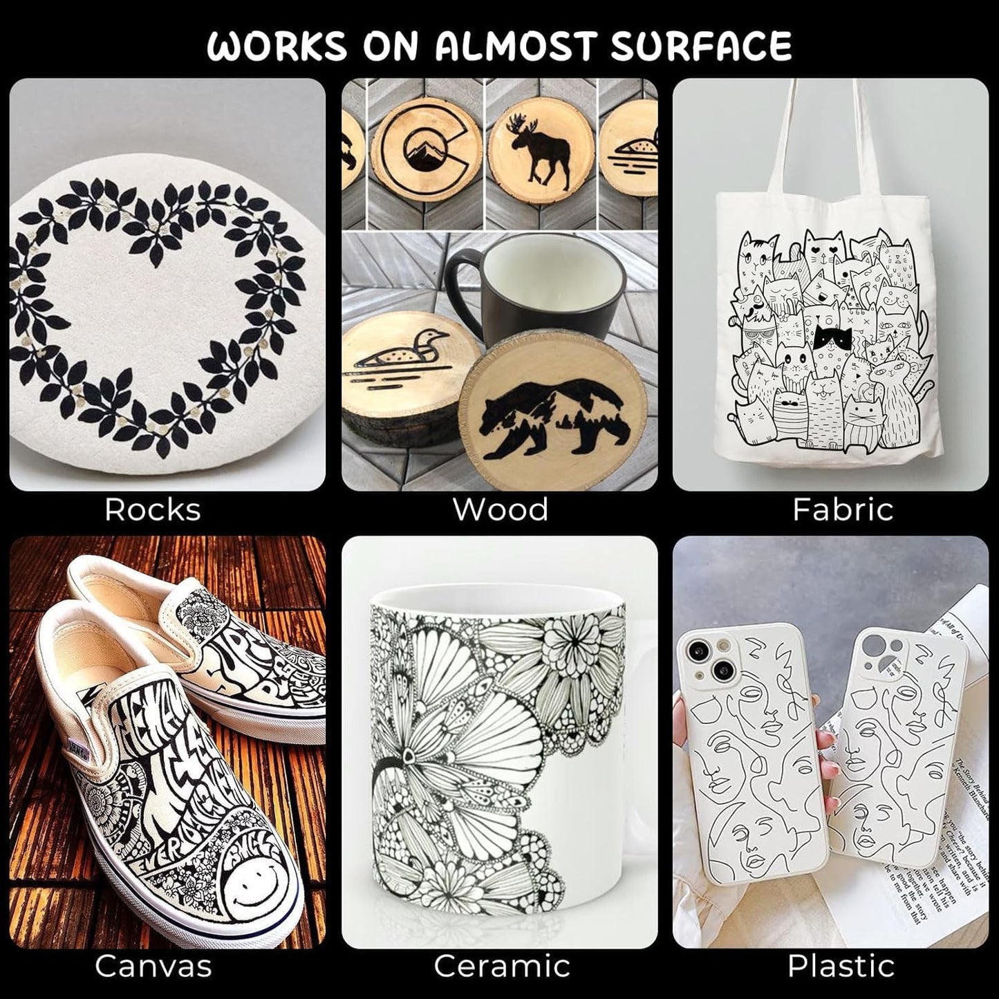 SFAIH Black Paint Markers Pens -4 Pack 0.7MM Fine Tip Acrylic Markers for Rock Rock Painting, Bold Lettering, Poster Making, Labeling, Wood Signs