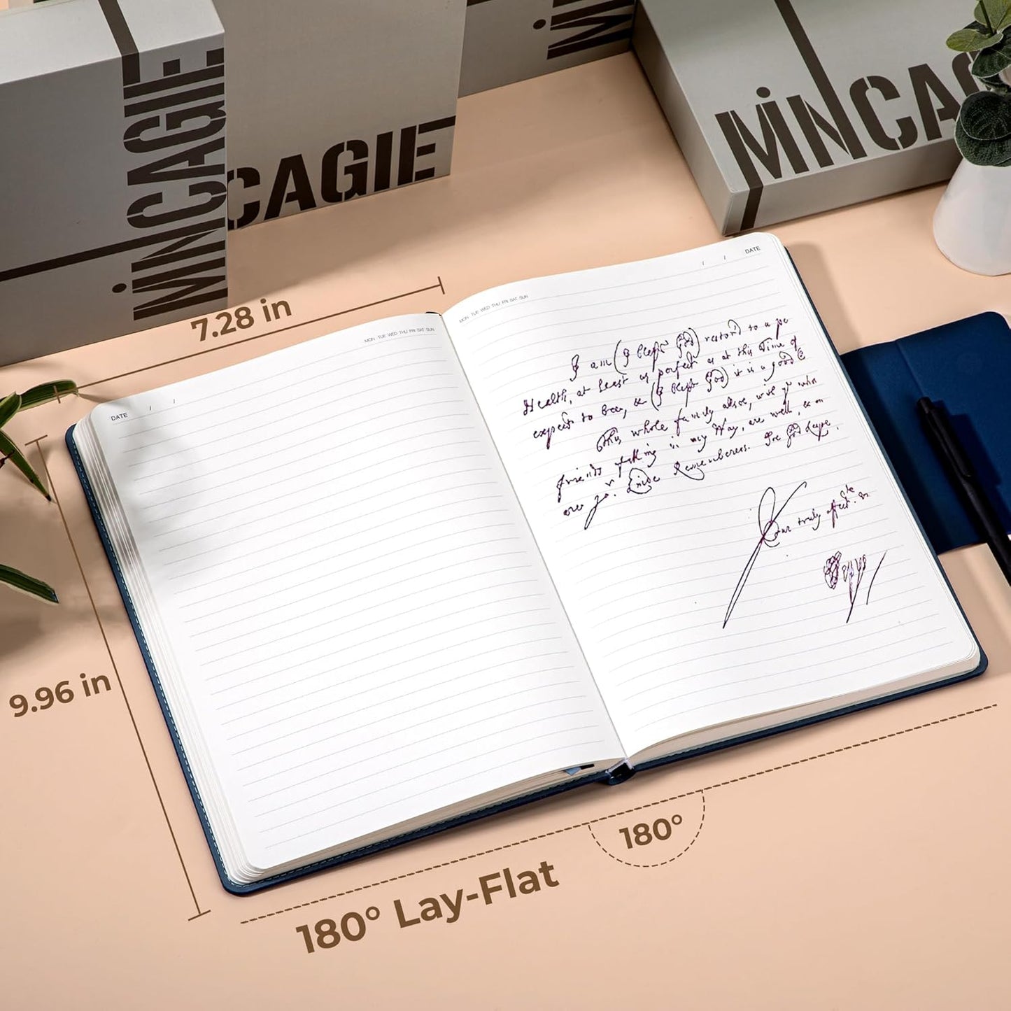 MINICAGIE Lined Leather Journals for Writing A5 Journaling Notebooks with 100 GSM Thick Paper Journal Notebook for Men & Women with Buckle Closure, Work Travel Note Taking Diary 5.7" x 8.3", Blue