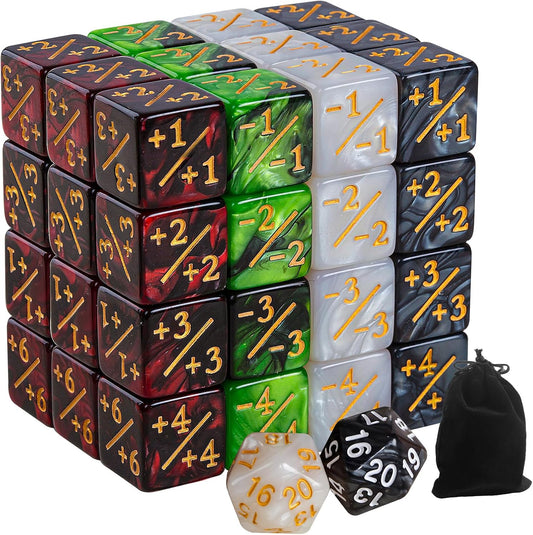 50 MTG Counters Dice Marble Bulk Spindown Life Counter Tokens Dice Buff Tokens Compatible with Magic Card Game Accessories CCG Creature Stats (Black&White, Red&Green)