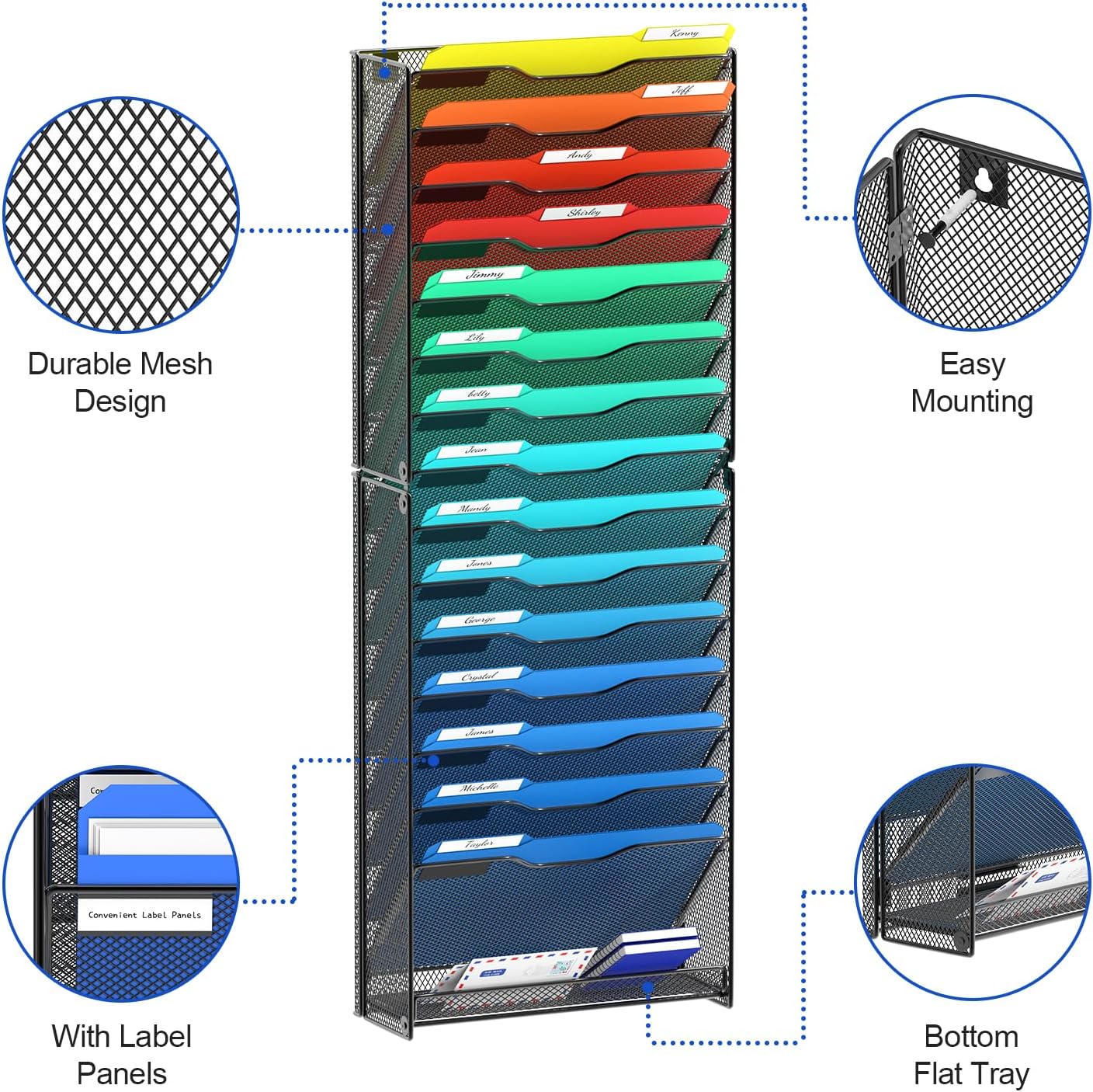 samstar 2 Pack 16 Tier Wall File Organizer Hanging Wall File Holder Wall Mount Paper Folder Organizer, Magazine Rack, Pack of 2