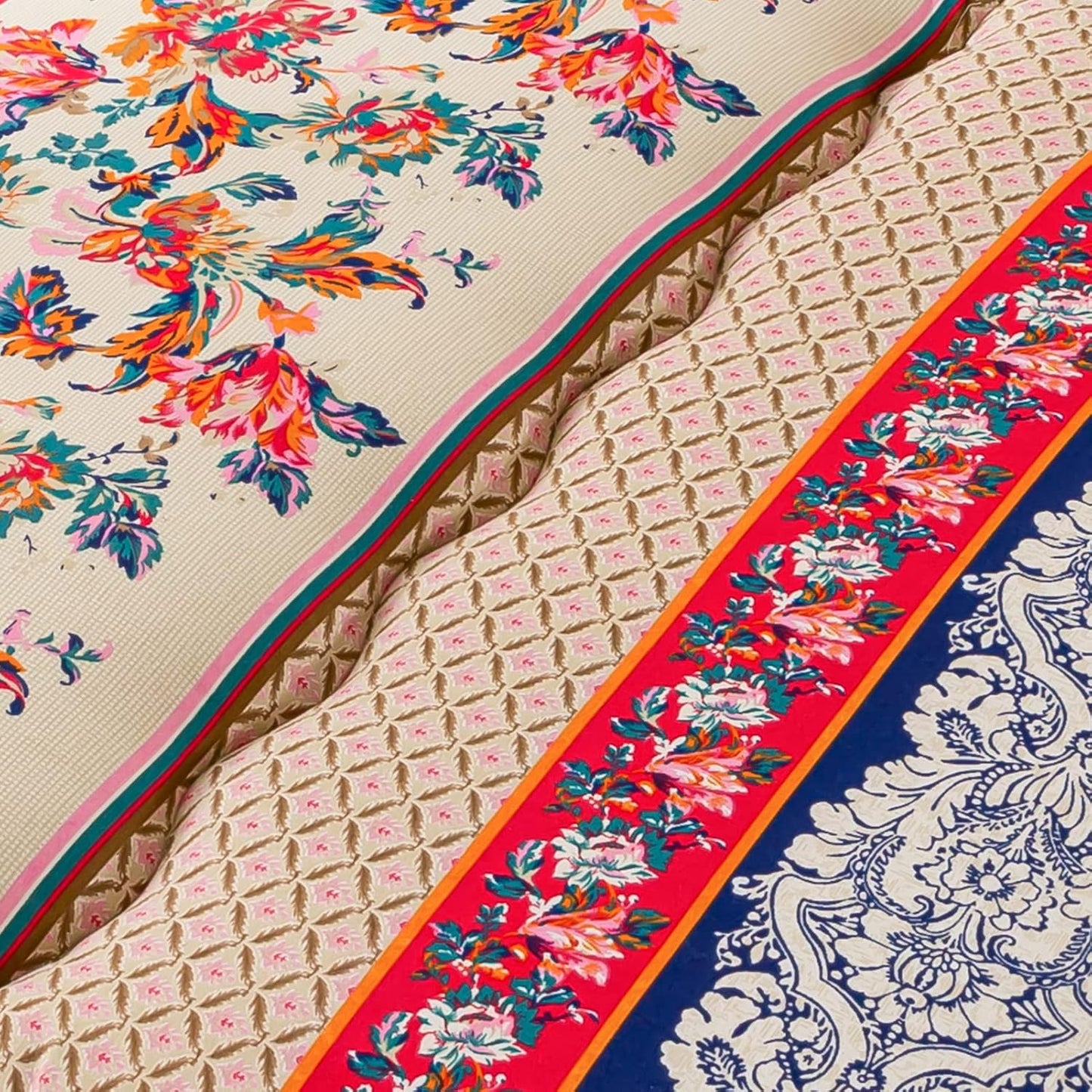 MAXYOYO Bohemian Retro Floor Mattress Vintage Floral Japanese Futon Mattress Roll Up Thicken Sleeping Bed Portable Camping Mattress Floor Lounger Couch Bed Mattress Pad, King Size