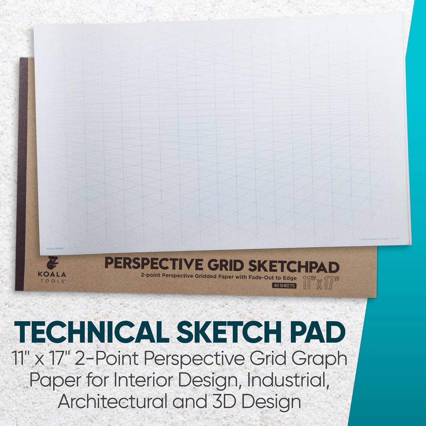 Koala Tools | Drawing Perspective (1 and 2-Point) Large Sketch Pad (2 Point - 11 x 17)