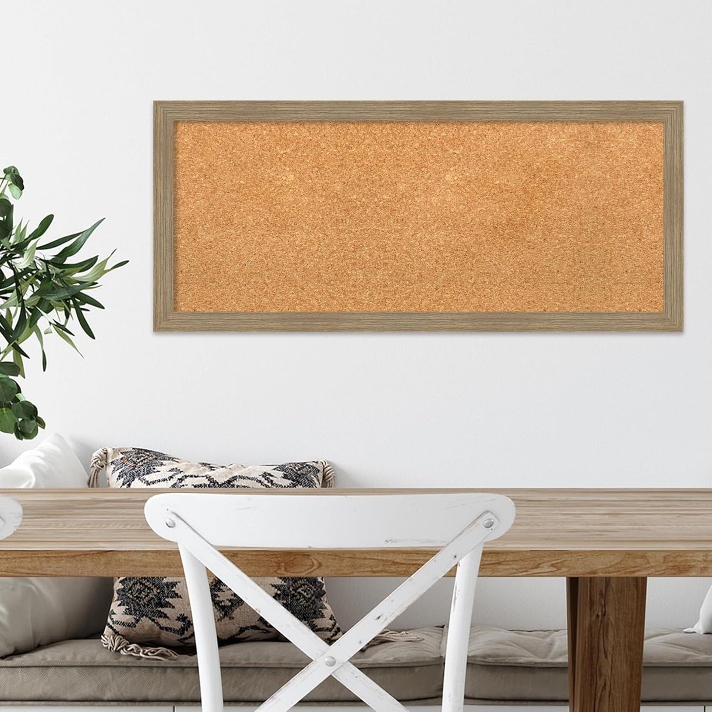 Amanti Art Natural Cork Board for Wall, 14x32 Vision Board with Brown Wood Frame, Medium Corkboard Office Decor for Home Organization, Casual Corkboard Pinboard to display items for home organization
