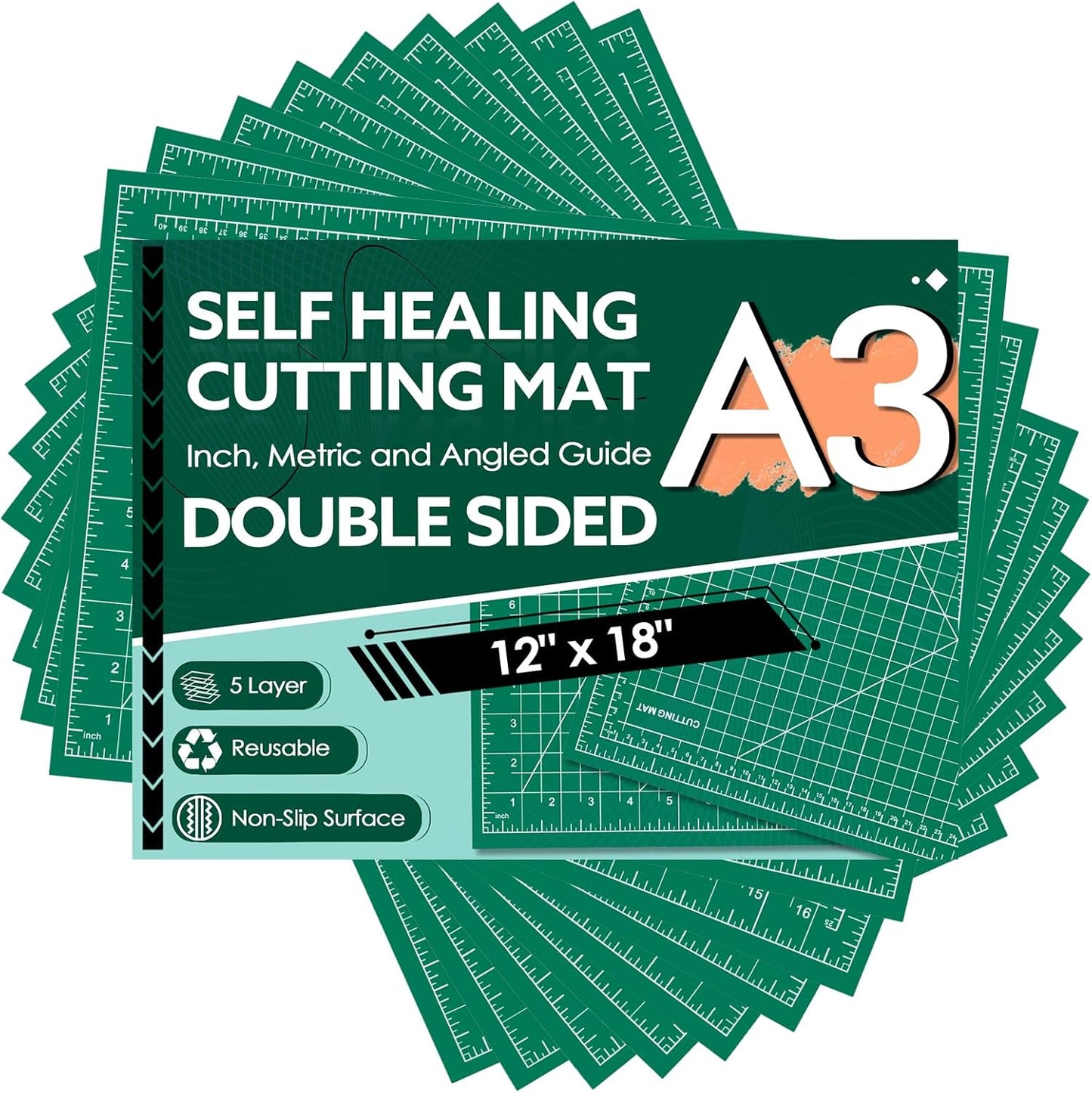 10 Pack Self Healing Cutting Mat 12" x 18" Rotary Cutting Sewing Mat A3, 5-Ply Cutting Board for Crafting, Sewing, Scrapbooking, Quilting and Precision Cutting