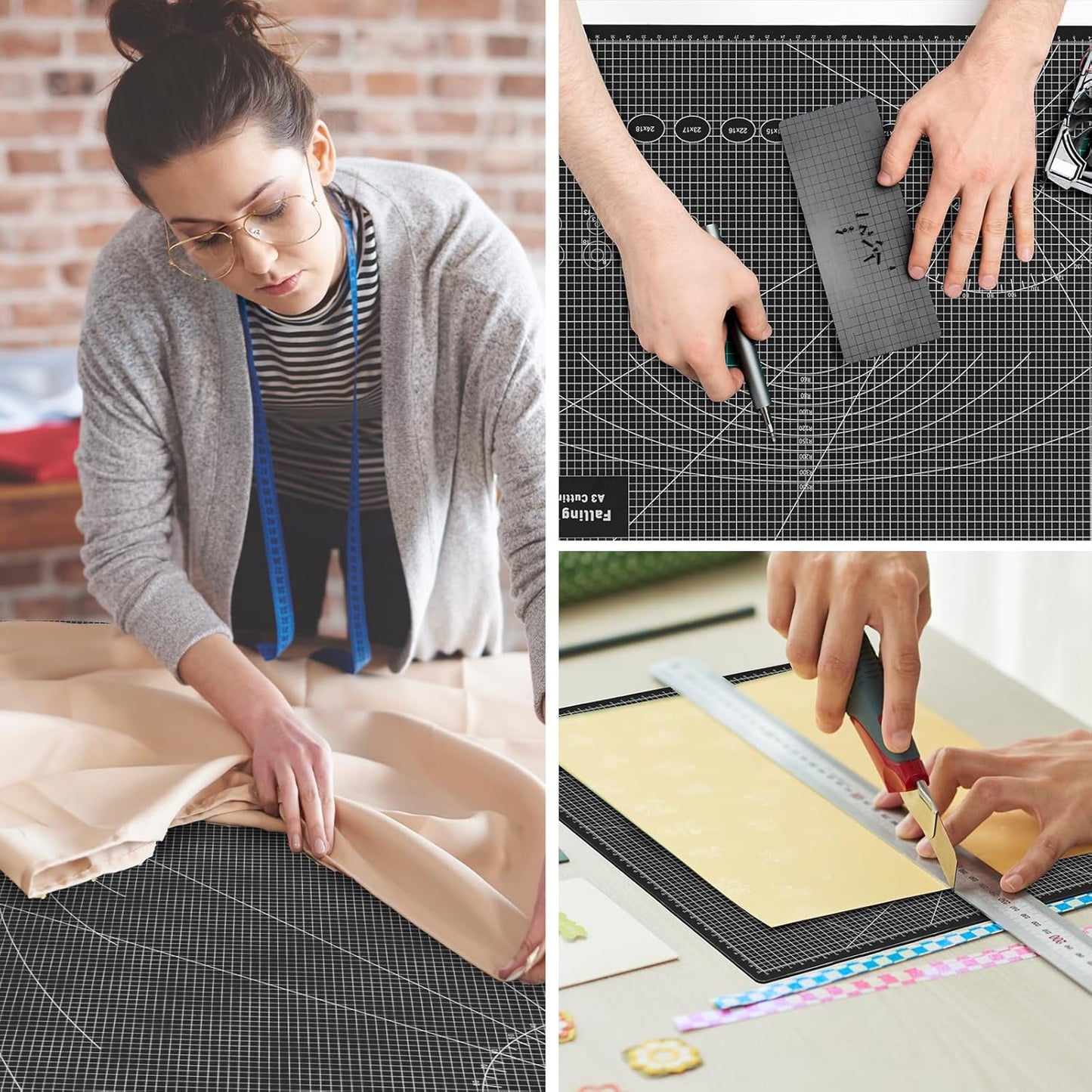 Falling in Art Self Healing Cutting Mat, 9x12" Cutting Mats for Sewing, Double-sided 5-Ply Fabric Cutting Board for Crafting, Quilting and Sewing Projects, Black