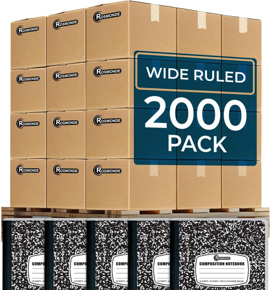 2000 Pack (Pallet) Composition Notebooks Bulk, Wide Ruled, Full Pallet of Notebooks, 200 Pages (100 Sheets), 9-3/4 x 7-1/2, Bulk Notebooks for School, Bulk Office Notebooks, 4-7 Days Transit