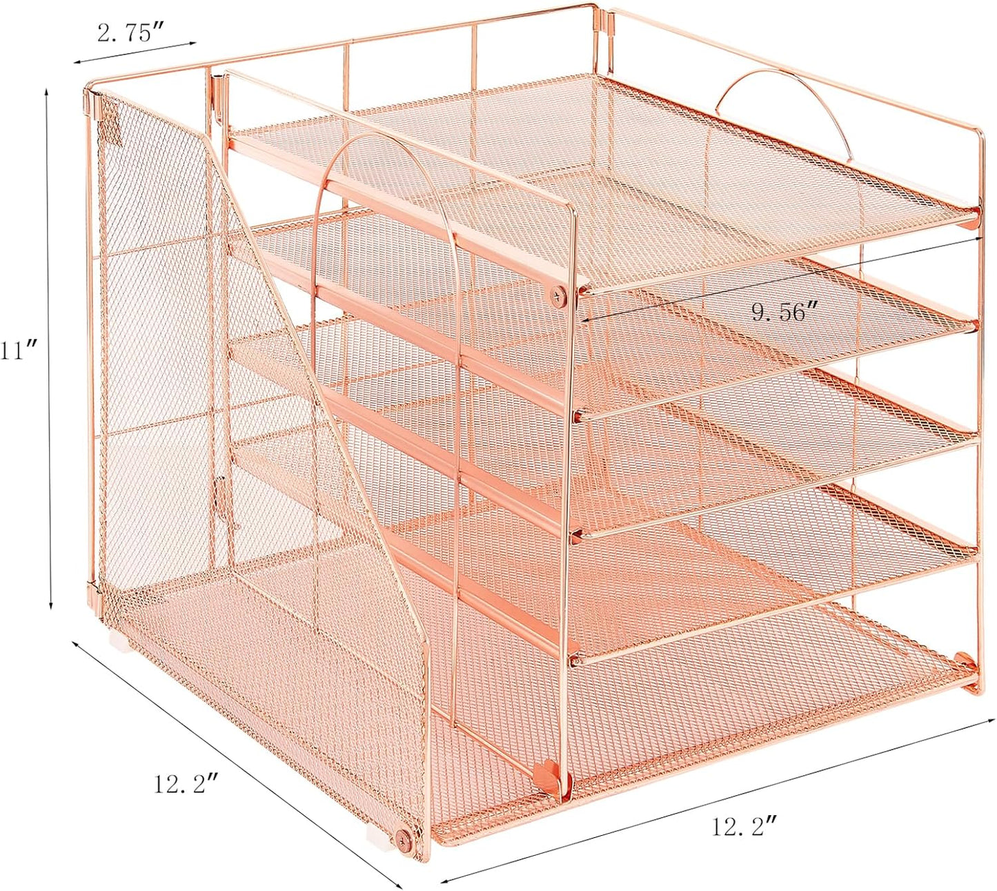 Desk Organizers and Accessories, 5-Tier Paper Letter Tray Organizer with File Holder, Desktop Organizer for Office Supplies, Office Desk Accessories & Workspace (Rose Gold)