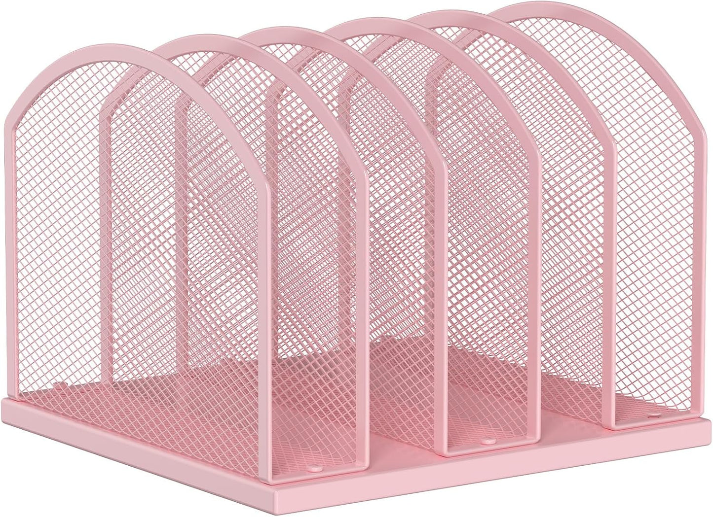 5-Section Vertical Desktop Organizer, 5-Section Mesh File Folder Stand Sorter for Office Home Classroom Organization (1, Pink)