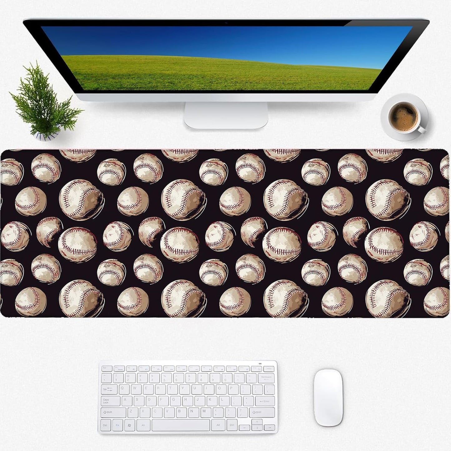 Baseball Gaming Mouse Pad, Desk Mat, Non-Slip Rubber Base Cool Aesthetic MousePads for Computer Laptop Keyboard Office School Home Desktop Decor 31.5" x 11.8"