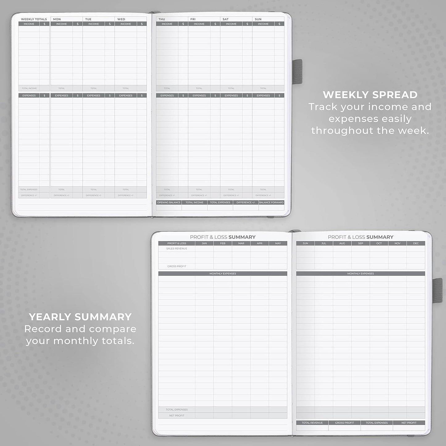 Clever Fox Income & Expense Tracker – Accounting & Bookkeeping Ledger Book for Small Business – 1-Year Record Notebook, A5 (Silver Black)