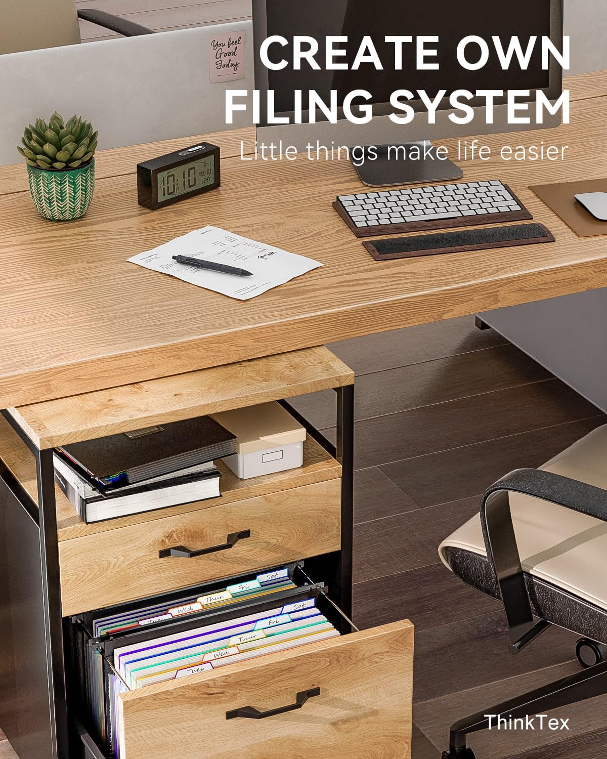 ThinkTex Plastic Expanding Hanging File Folders, 7 Innovative 1.2" Accordion Pockets, Large Capacity, Multi-Color Tabs, Legal Size for Filing Cabinet - 1 Pack