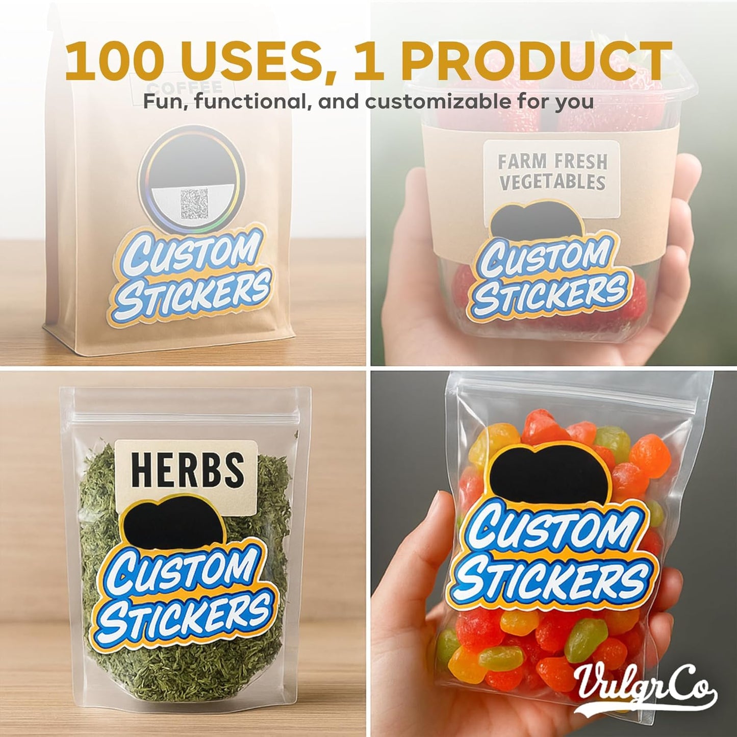 VulgrCo Personalized Custom Individually Die Cut Stickers Decals for Fun, Business, Weddings, Birthdays, Gifts Waterproof (Glitter Stickers)