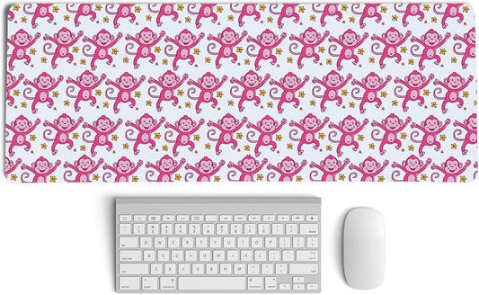 Cute Pink Monkey Mouse Pad,Pink Monkeys Decor for Girly Room Desk Mouse Pad,Preppy Girly Large Desk Mat for Dorm Home Office,Teen Girl Monkey Gifts,31.5x11.8 Inch