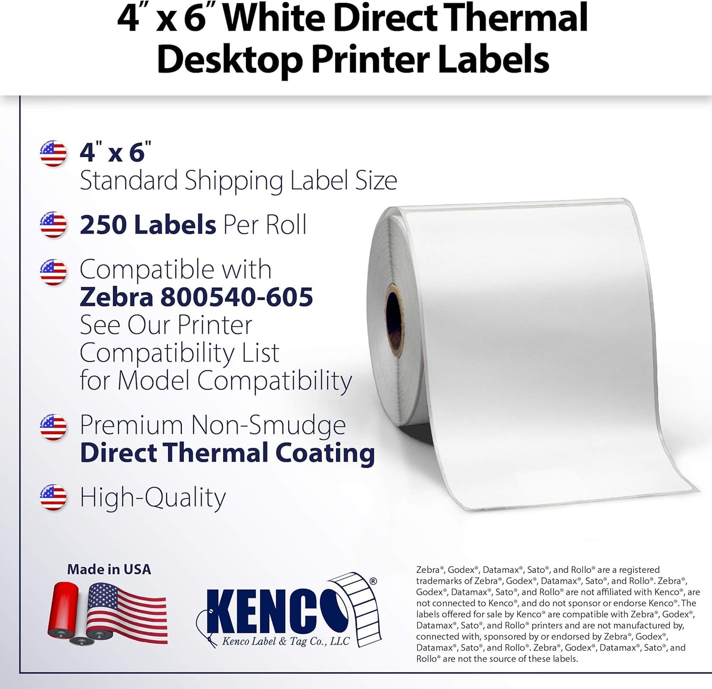 4" X 6" Direct Thermal Perforated Stickers Labels for Shipping Labels, Inventory, and Color Coding - Compatible with Zebra, Rollo, Godex and More (White, 24 Rolls)