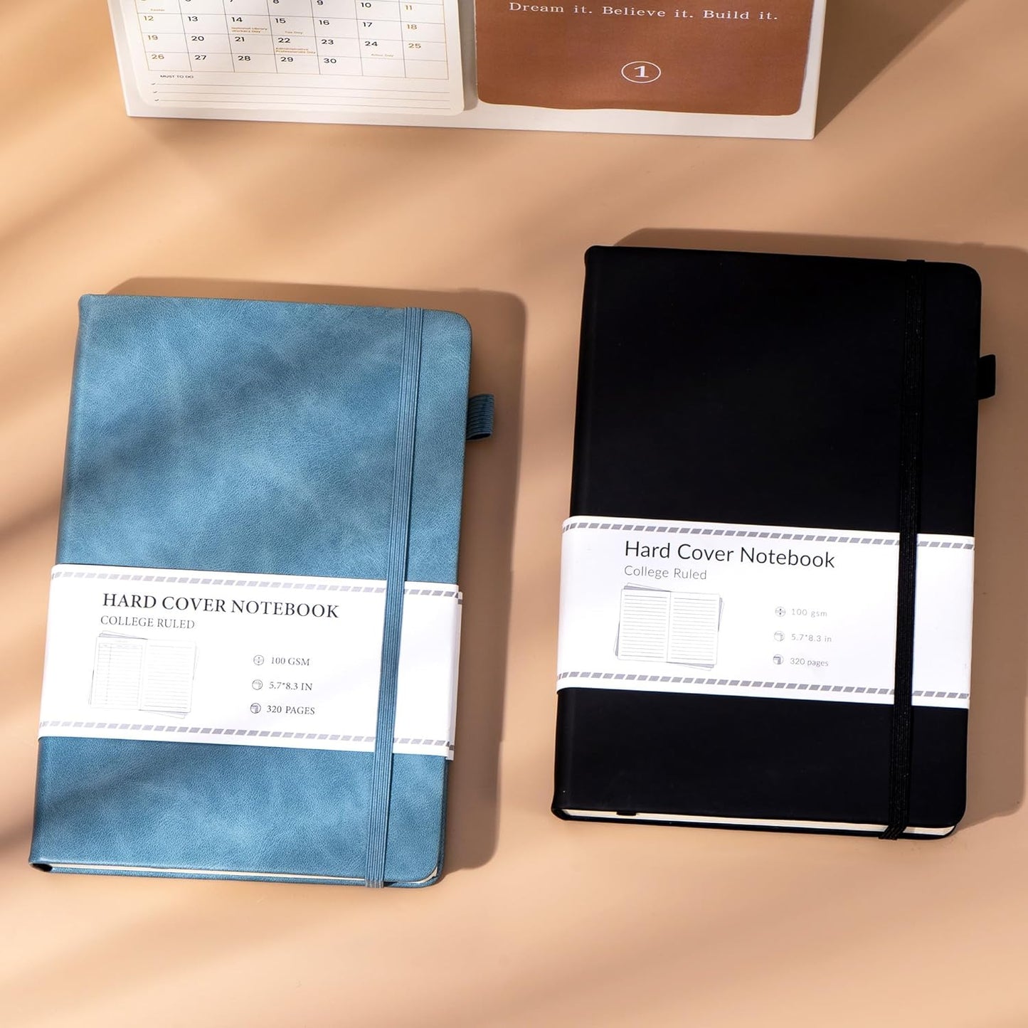 CAGIE 2 Pack Journals Notebooks for Women Men Leather Journals for Writing Hardcover A5 Journaling Notebooks Thick Journal Supplies Diary, Black& Blue