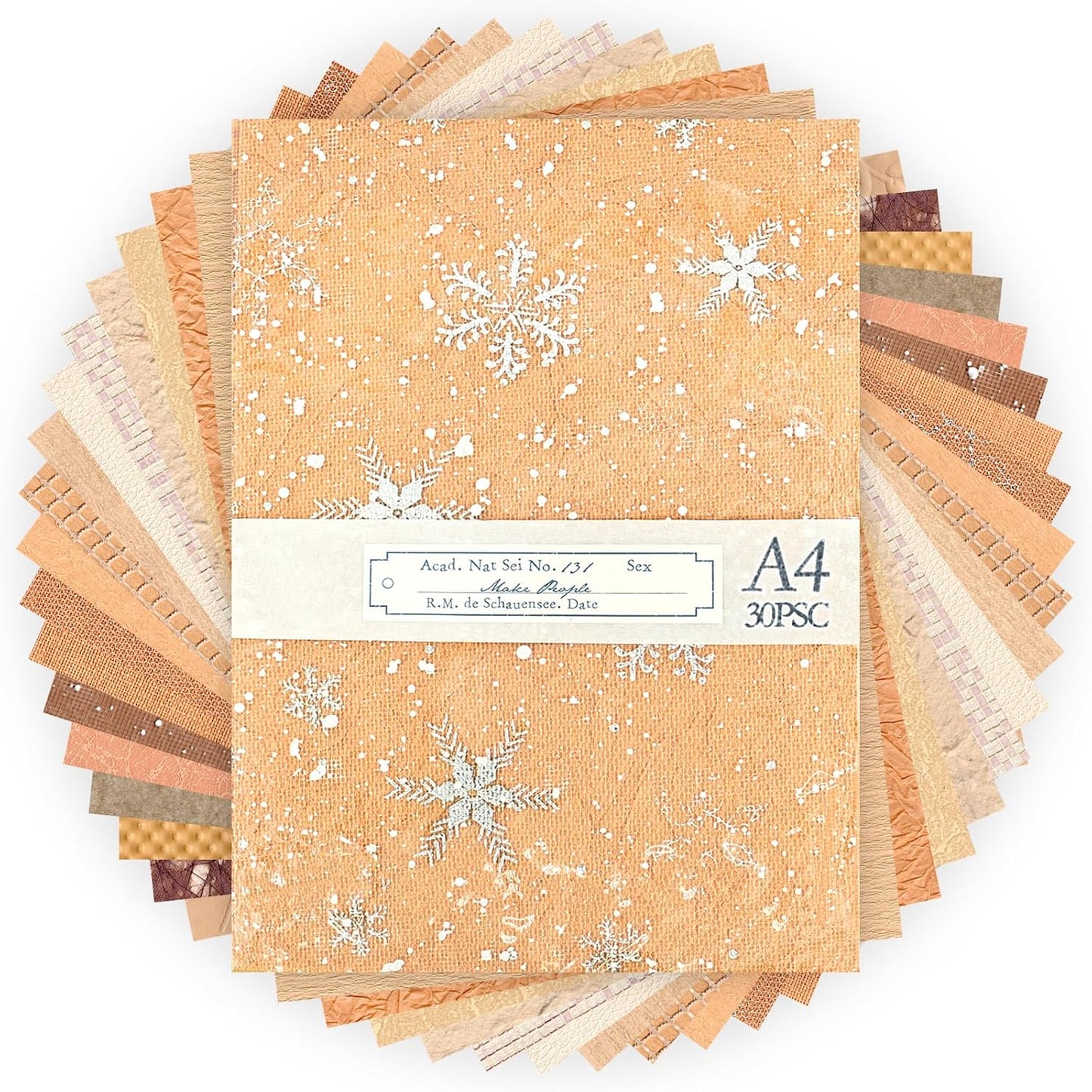 Aromoty 30 sheets A4 size Textured Scrapbook Paper&Mesh Fabric set - Large Handmade Craft Mulberry Special Paper Mix for Scrapbooking Junk Journal Supplies Card Materials Collage, 11.7x8.3 Inches