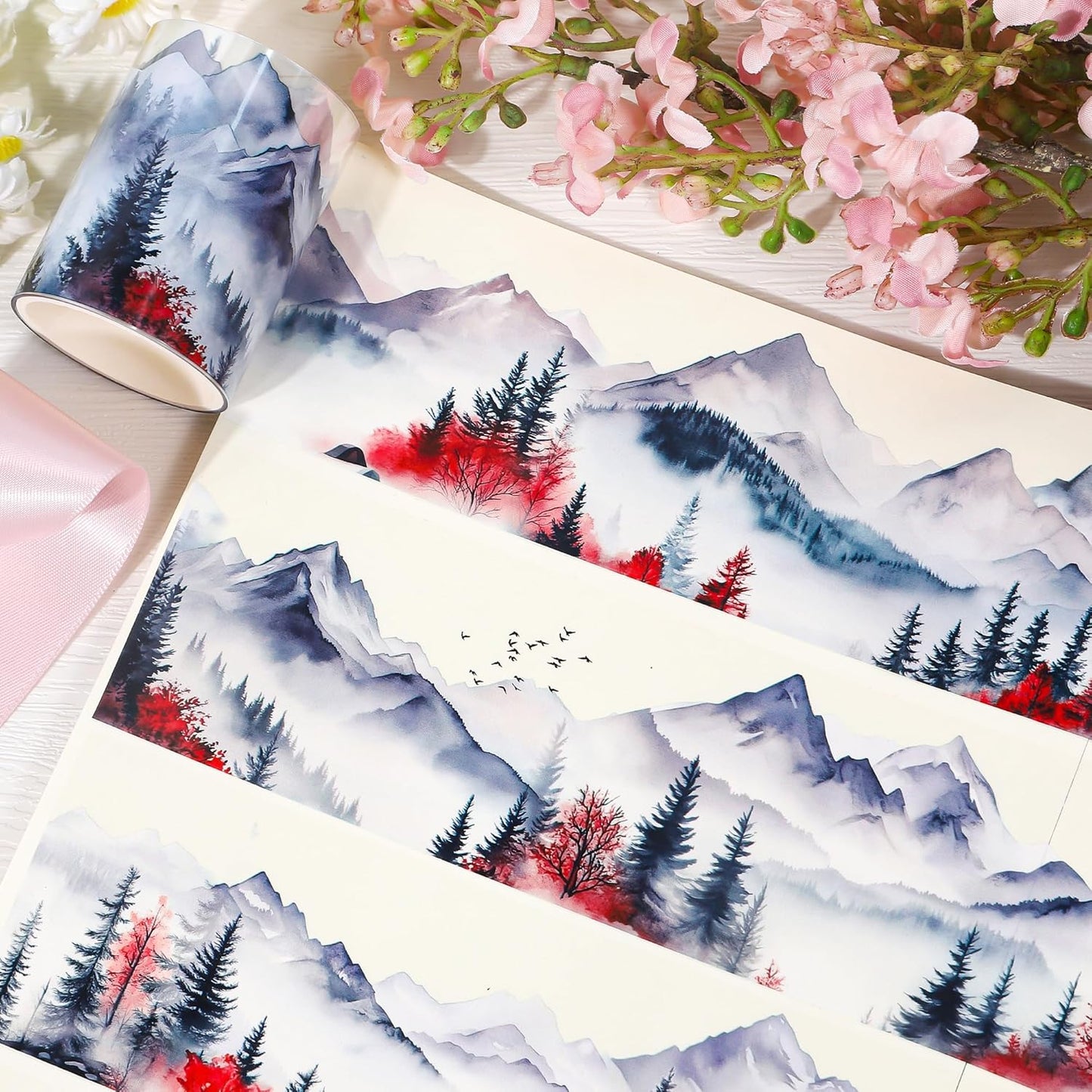 Landscape PET Tape for Journal Scrapbooking - Forest Mountain PET Tapes Washi Stickers for Crafts Journaling Scrapbook Supplies Aesthetic Notebook Scrapbook Bottle Crafts Decor