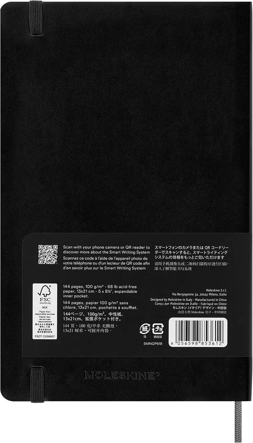 Moleskine Smart Notebook, Large, Plain, Sapphire Blue, Soft Cover (5 x 8.25)