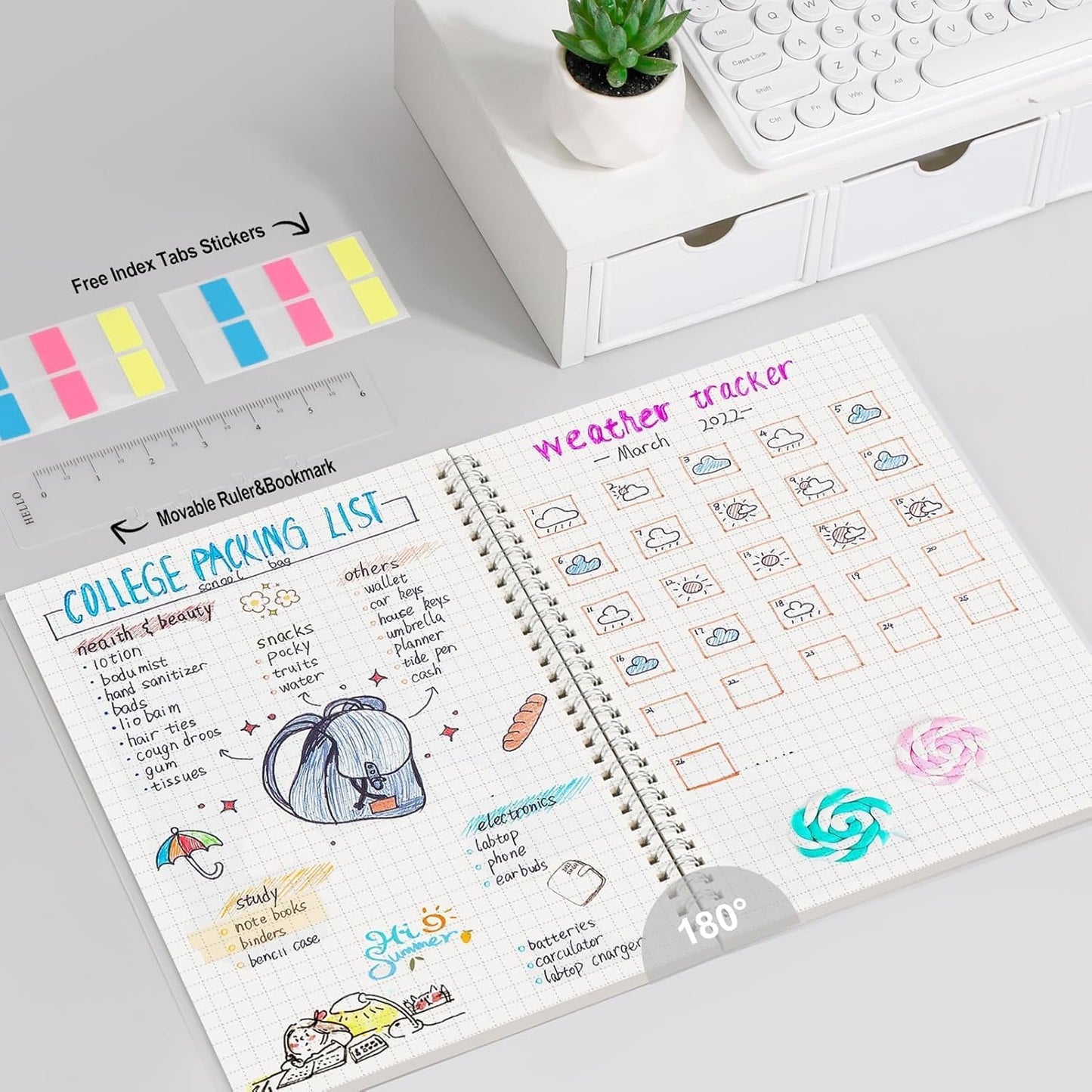 AHGXG Graph Paper Notebook - Spiral Notebook Journal 7.6" x 10", B5 Large Graph Notebook, 140 Pages, 100 gsm Thick Grid Paper, Waterproof Plastic Cover, for School Writing Engineering, Transparent