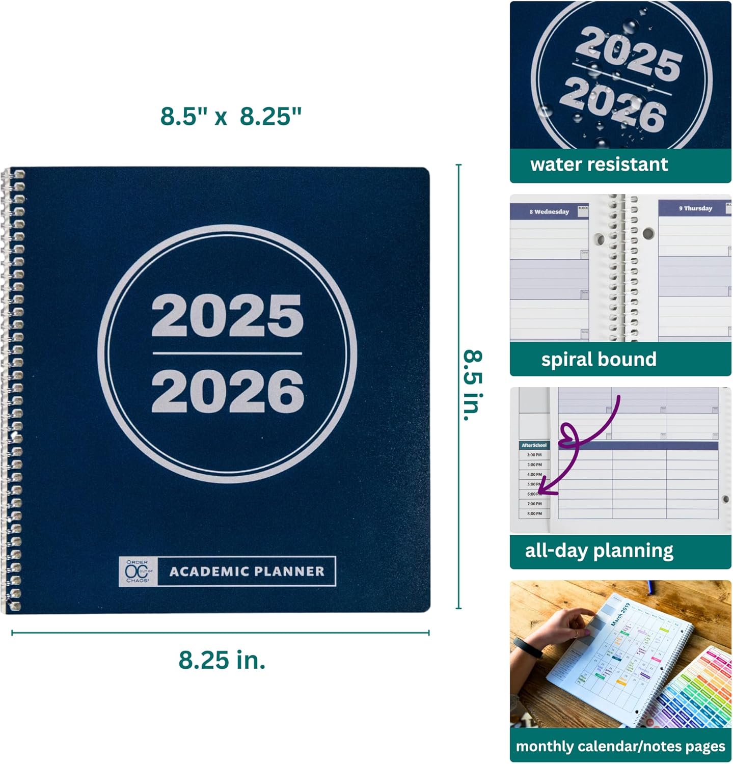 Order Out Of Chaos 2025-2026 Academic Planner, Daily, Weekly & Monthly Time Management School Agenda, Size 8.5x8.25 (Licorice)