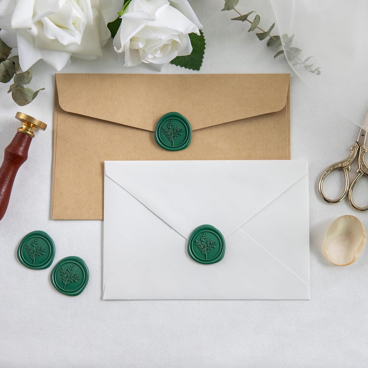 60 Pcs Emerald Green Wax Seal Stickers, Wedding Invitation Accessories Envelope Stickers - Self Adhesive Envelope Seals, Peferct for Invitation, Gift Box Craft Wrapping, Christmas Cards Decor