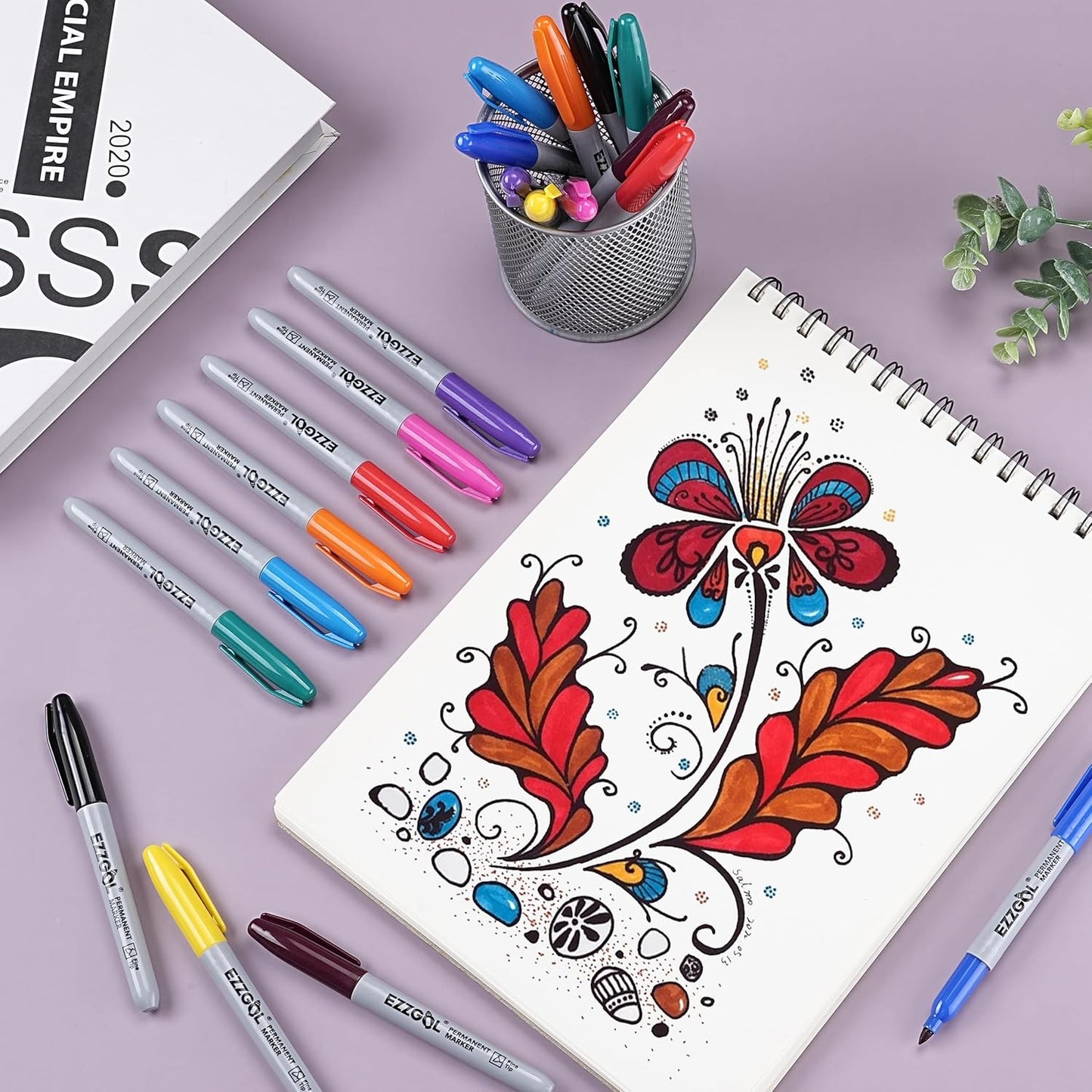 40 Pack 10 Colors Fine Tip Permanent Markers, Each Color With 4 Pack Waterproof Markers, Premium Smear Proof Pens, Quick Drying, Office Supplies for School, Office, Home