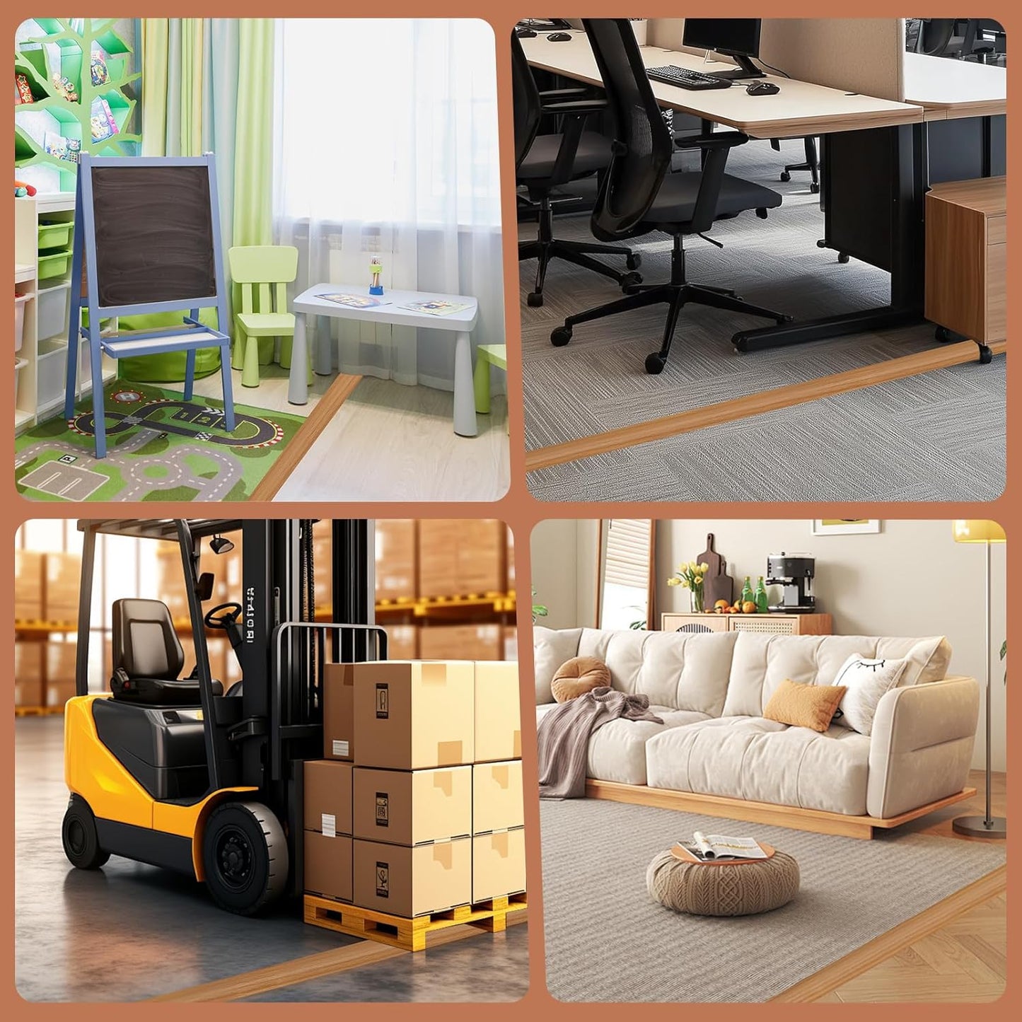 Floor Cord Cover for Wires on Floor Self Adhesive Cord Hider Floor Cable Management Wire Covers for Cords Protector Prevent Cable Trips Cord Cavity W 0.59" x H 0.31", Brown Wood, 3.3Ft