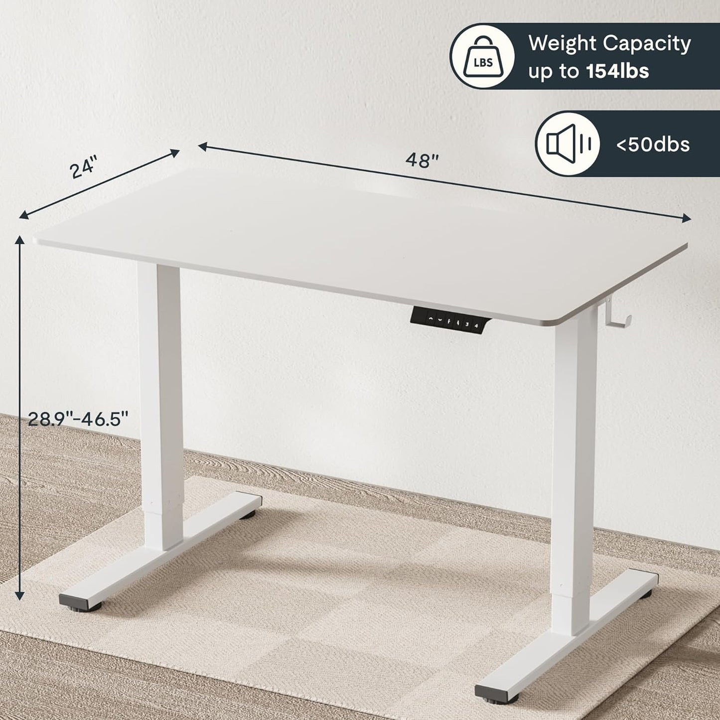 FLEXISPOT EN1 Whole-Piece White Standing Desk 48 x 24 Inches Electric Stand Up Height Adjustable Desk for Home Office (White Frame + White Top)