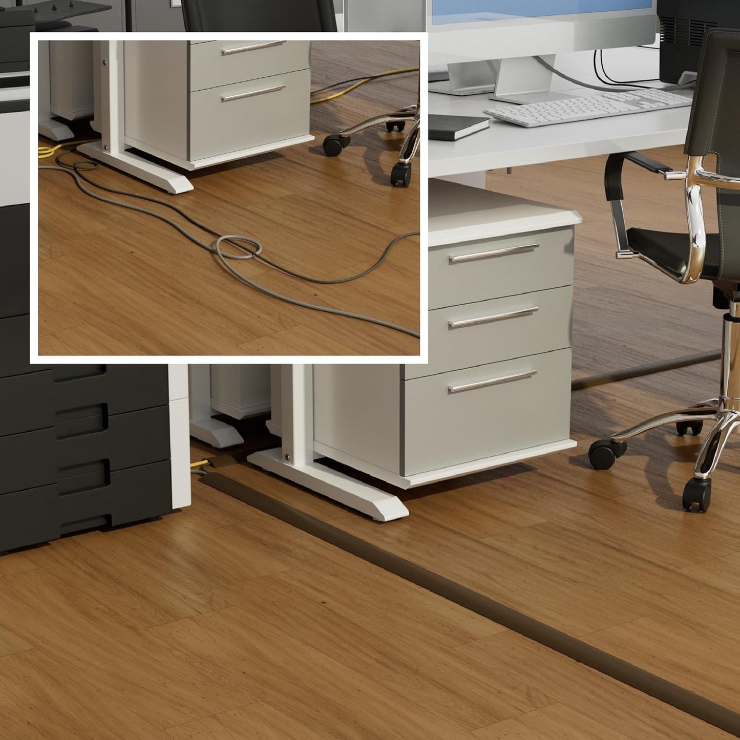 D-Line 30ft Floor Cord Cover, Floor Cable Protector, Extension Cord Cover, Protect Wires & Prevent Cable Trips, Cable Management Solution - Cord Cavity = 0.63" (W) x 0.31" (H) - Brown