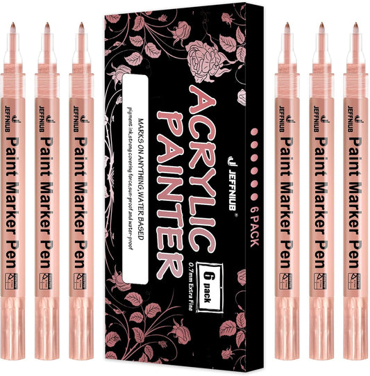 Acrylic Paint Pens Gold,Silver,Rose Gold,Paint Markers for Rocks Painting, Wood, Fabric, Glass,Ceramic,Canvas. Scrapbooking,Card Making,DIY Craft Supplies Metallic Acrylic Marker Set (Rose gold)