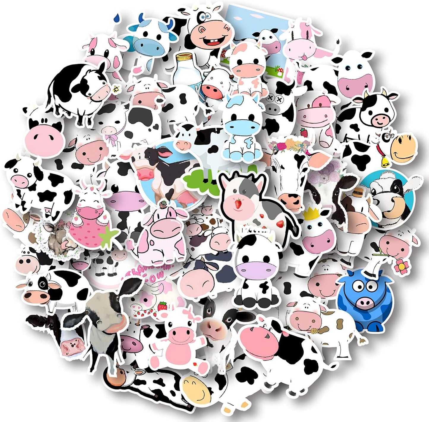 Aowplc 50 Pcs Cow Stickers Pack, Vinyl Waterproof Cute Cartoon Animal Sticker for Kids