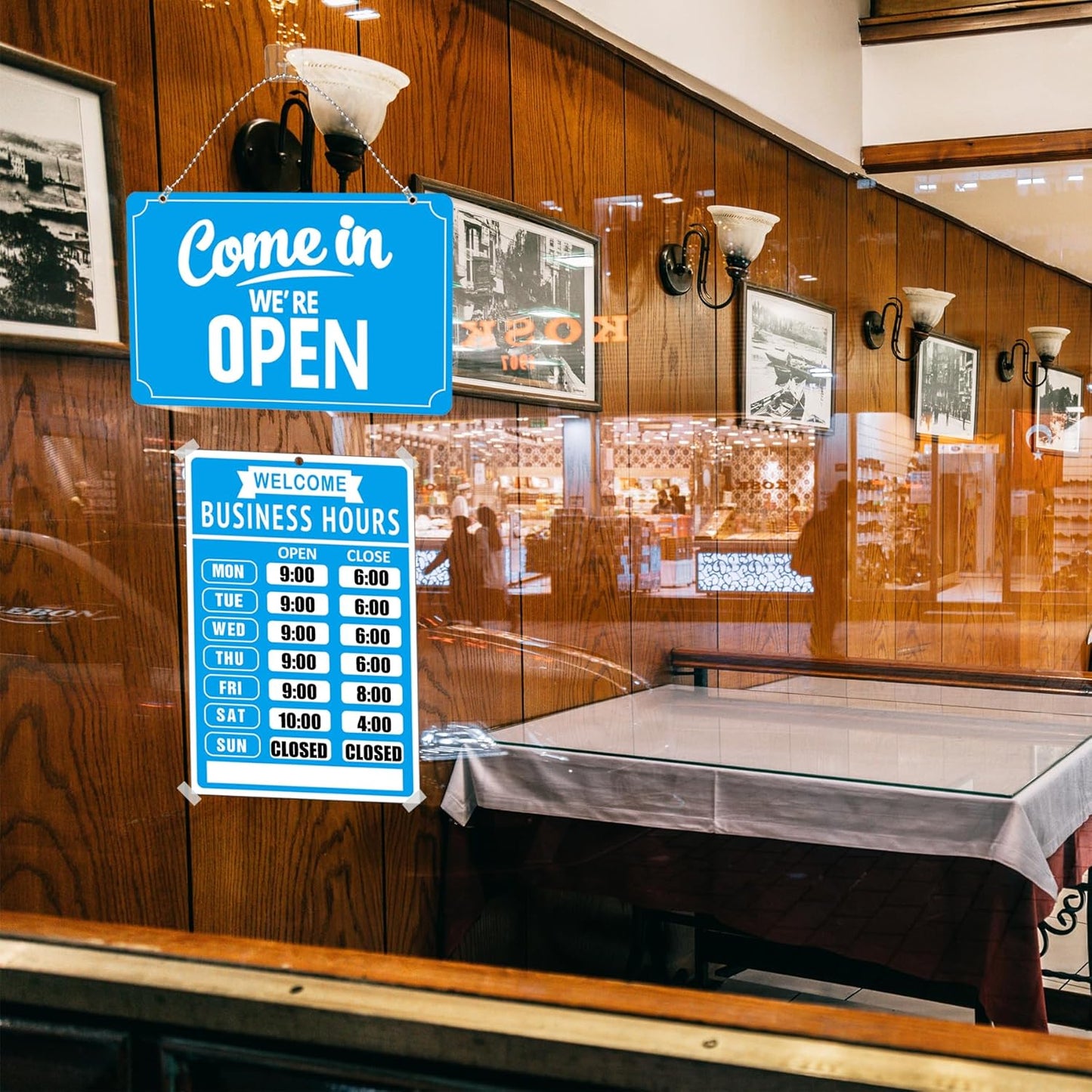 Open Closed Signs Business Hours Sign Set for Window Door Open Signs for Business Hour Closed Open Flip Sign Store Resturant Bar Blue