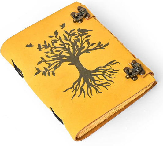 Tree of Life Leather Journal, Book of Shadows with Vintage Clasp Lock – 200 Page Antique Deckle Edge Leather Bound Notebook – Notebook Journal Gift for Men & Women