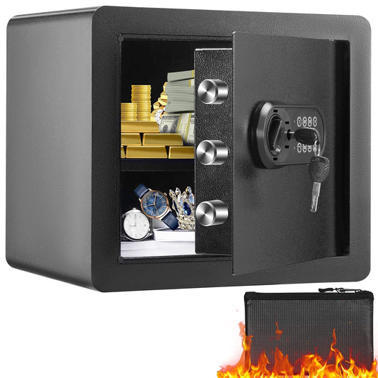 VEVOR Steel Security Safe - 1.2 Cubic Feet, Digital Keypad & 2 Keys, Fire-proof Bag, Protect Cash, Gold, Jewelry, Documents - 15.8x11.8x13.8 inches