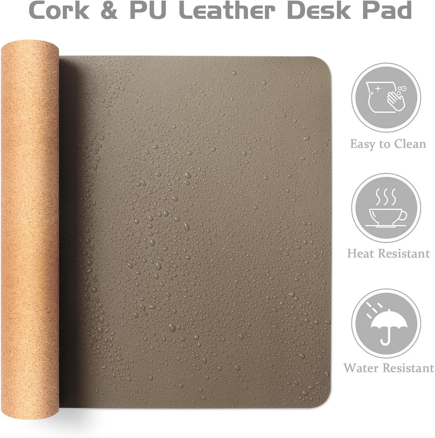 Aothia Dual-Sided Desk Mat - Leather & Cork Desk Protector, Large Mouse Pad & Writing Pad for Office/Home, Coffee (25.6"x13.7")