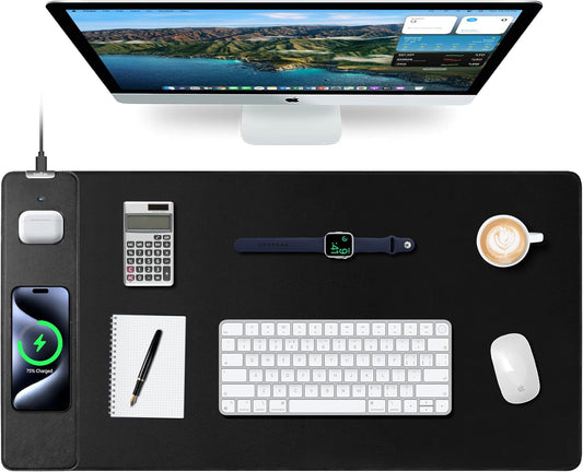 Mouse Pad with Wireless Charging, Gaming Mouse Pad with Ultra-Smooth Surface, Large XXL Desk Mat, Non-Slip Mouse Mat, Waterproof Computer Keyboard Pad for Gaming, Desk, Office, PC, 800x400x4MM, Black