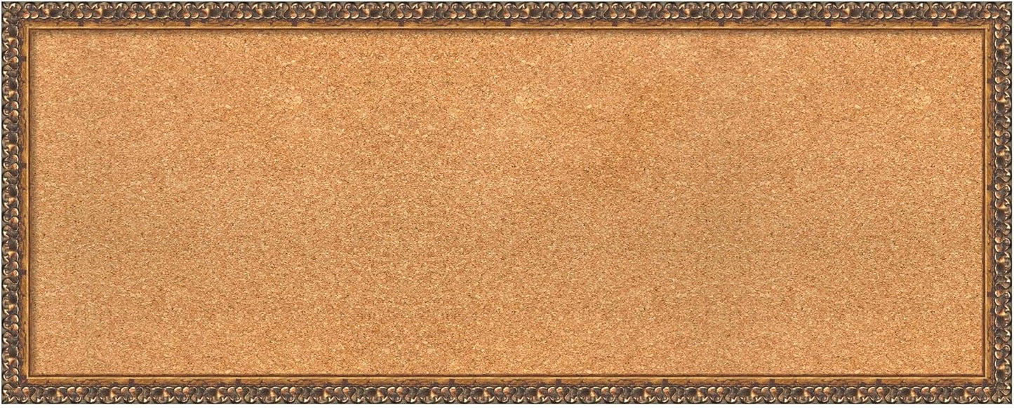 Amanti Art Natural Cork Board for Wall, 16x40 Vision Board with Bronze Frame, Medium Corkboard Office Decor for Home Organization, Traditional Corkboard Pinboard to Display Items for Home