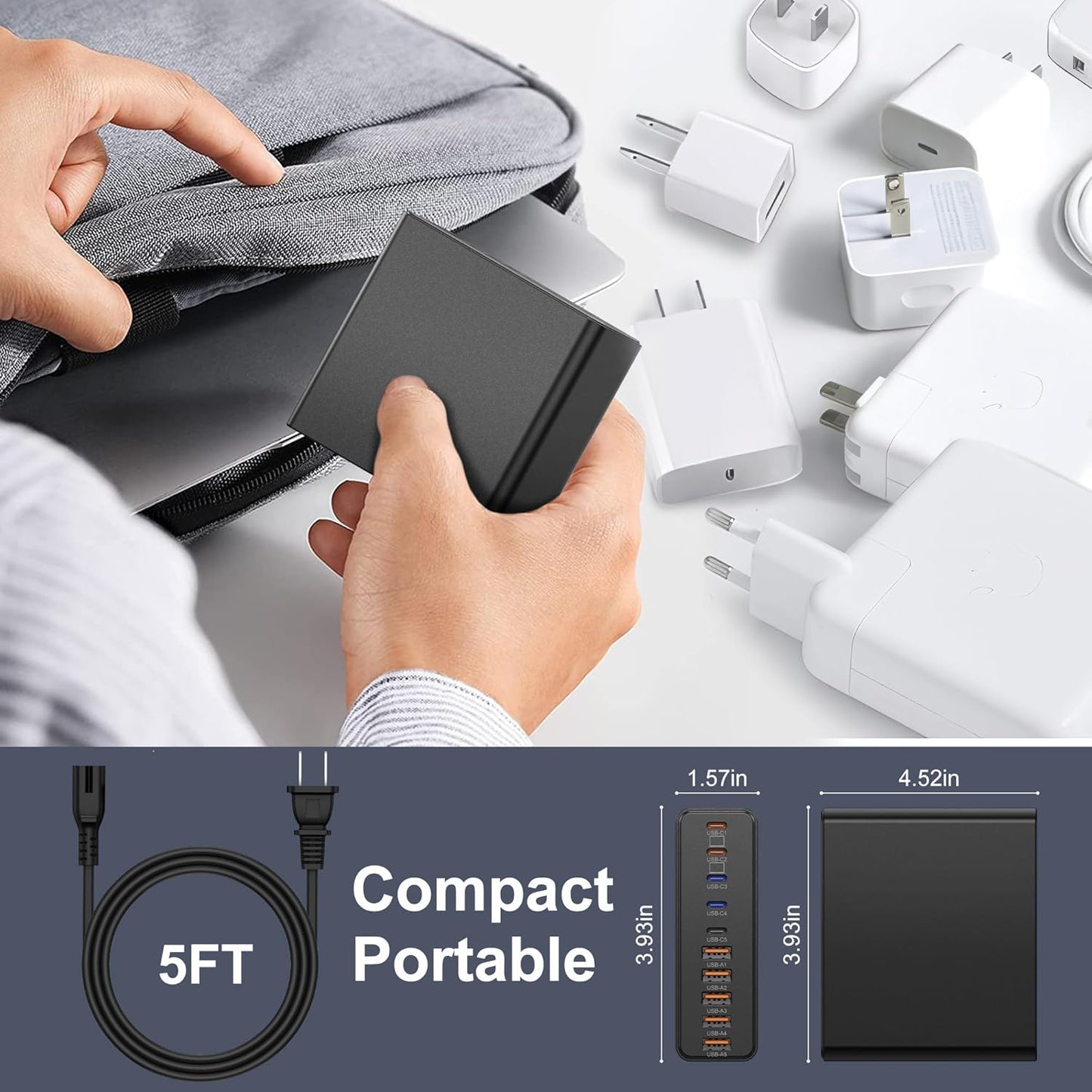 420W USB C Charger Block,10-Port Charging Station GaN Fast Charging Type C & USB A Wall Charger Adapter for MacBook Pro/Air,iPhone,iPad,Dell XPS,Samsung Galaxy(Black)