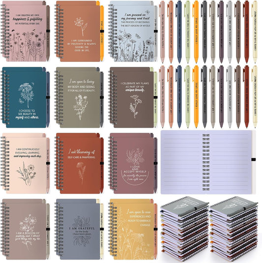 Kosiz 72 Pcs/36 Set Positive Affirmation Gifts Gratitude Spiral Notebooks with Pens Motivational Encouragement Notepads Daily Affirmations Journal for Women (Vibrant)