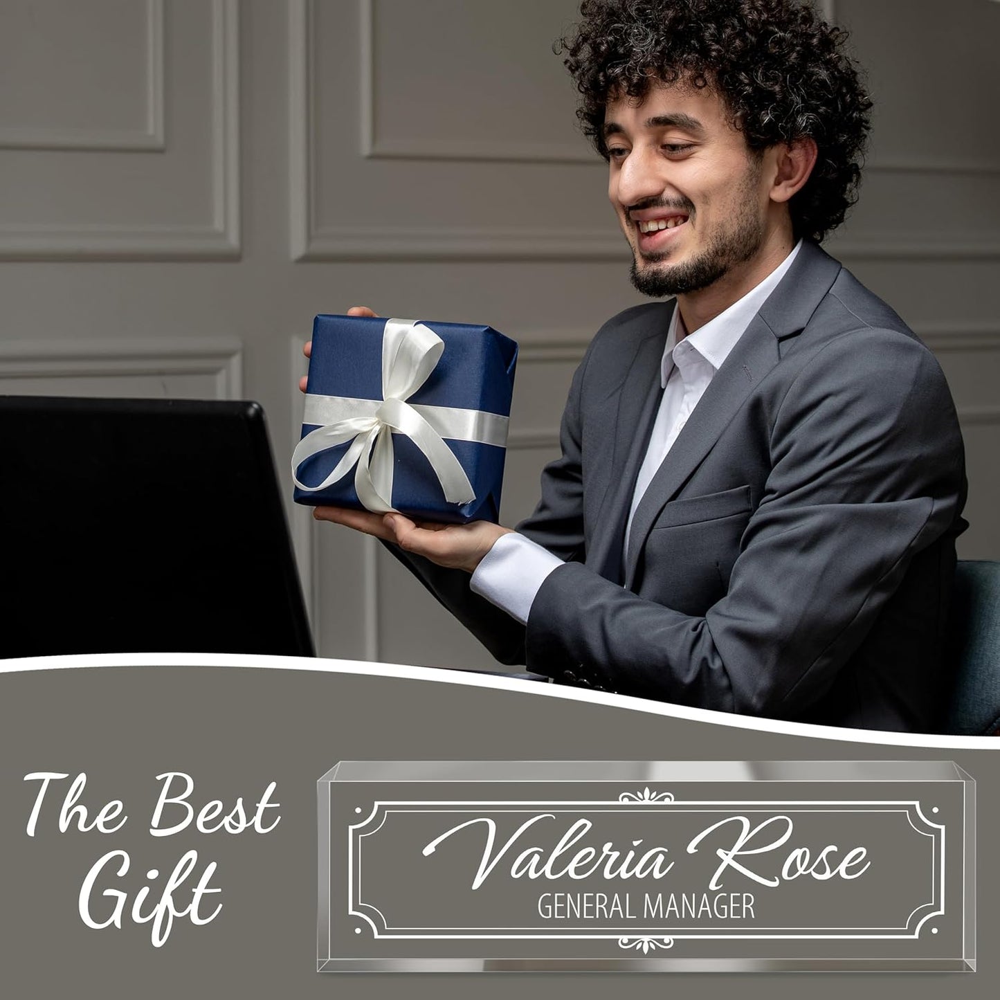 Personalized Name Plate for Desk - Custom Engraved Name Plates for Man - Boss Day Gifts for Boss - Acrylic Office Decor Appreciation Gifts for Teacher Nurse Coworker Social Worker (White Frame)