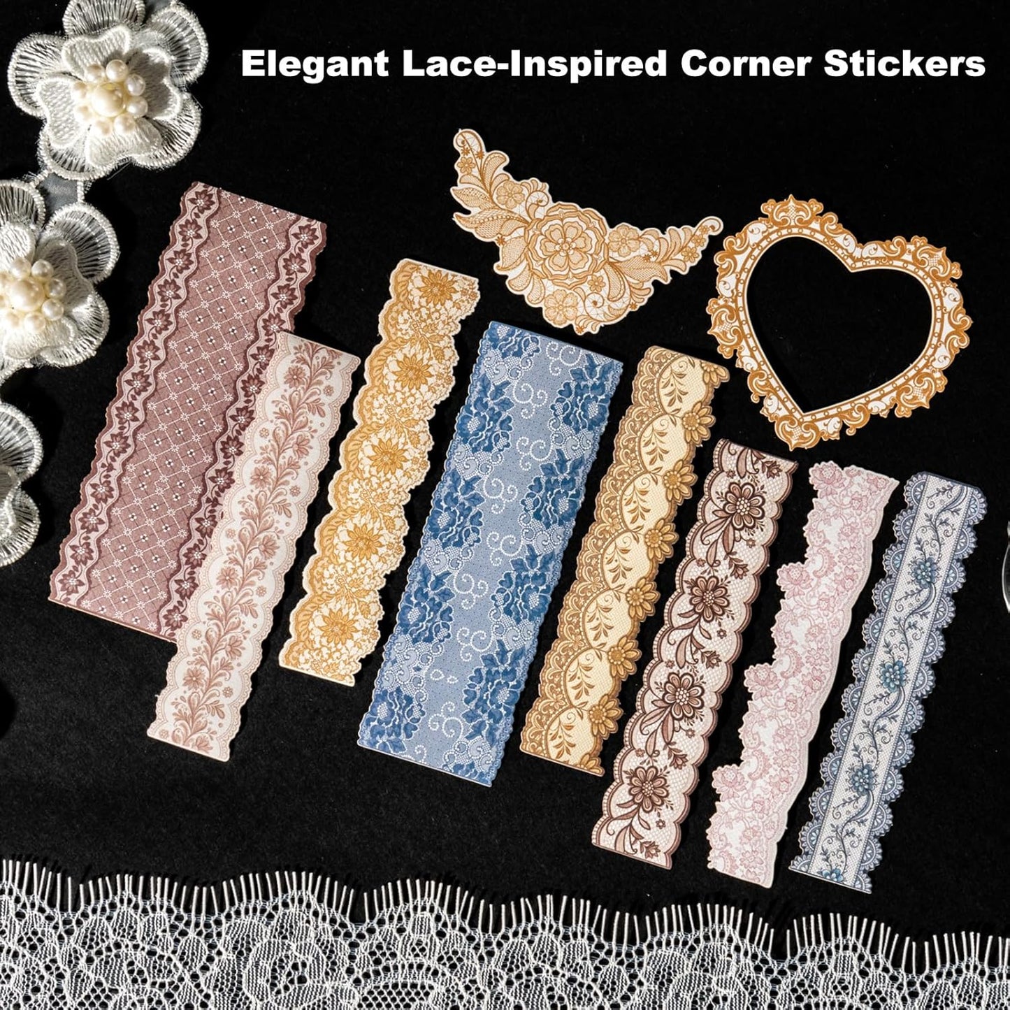90PCS Vintage Lace Frame Stickers, Retro Scrapbook Stickers with Elegant Borders for Journaling, Junk Journal, DIY Crafts, Planner Decoration