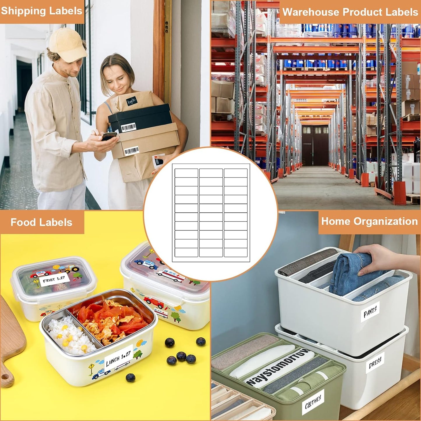 Address Labels, 1" X 2-5/8" Mailing Labels for Laser/Inkjet Printer, Blank White, Permanent Adhesive, 30 Up Printable Label Sticker Paper (2000 Sheets = 60000 Labels)