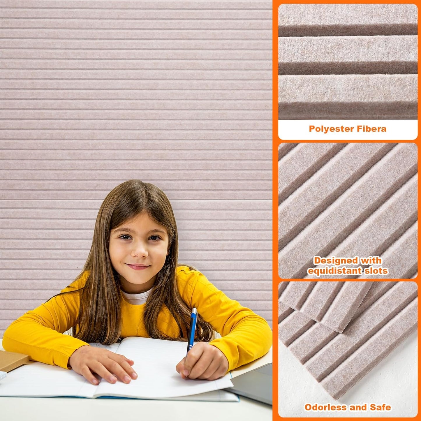 Woanger 5 Pack Large Acoustic Panels 47x24x0.4 Inch Sound Dampening Panels Self-Adhesive Noise Absorbing Sound Proof Wall for Echo Absorption for Home Studio Office Game Room(Camel Color)