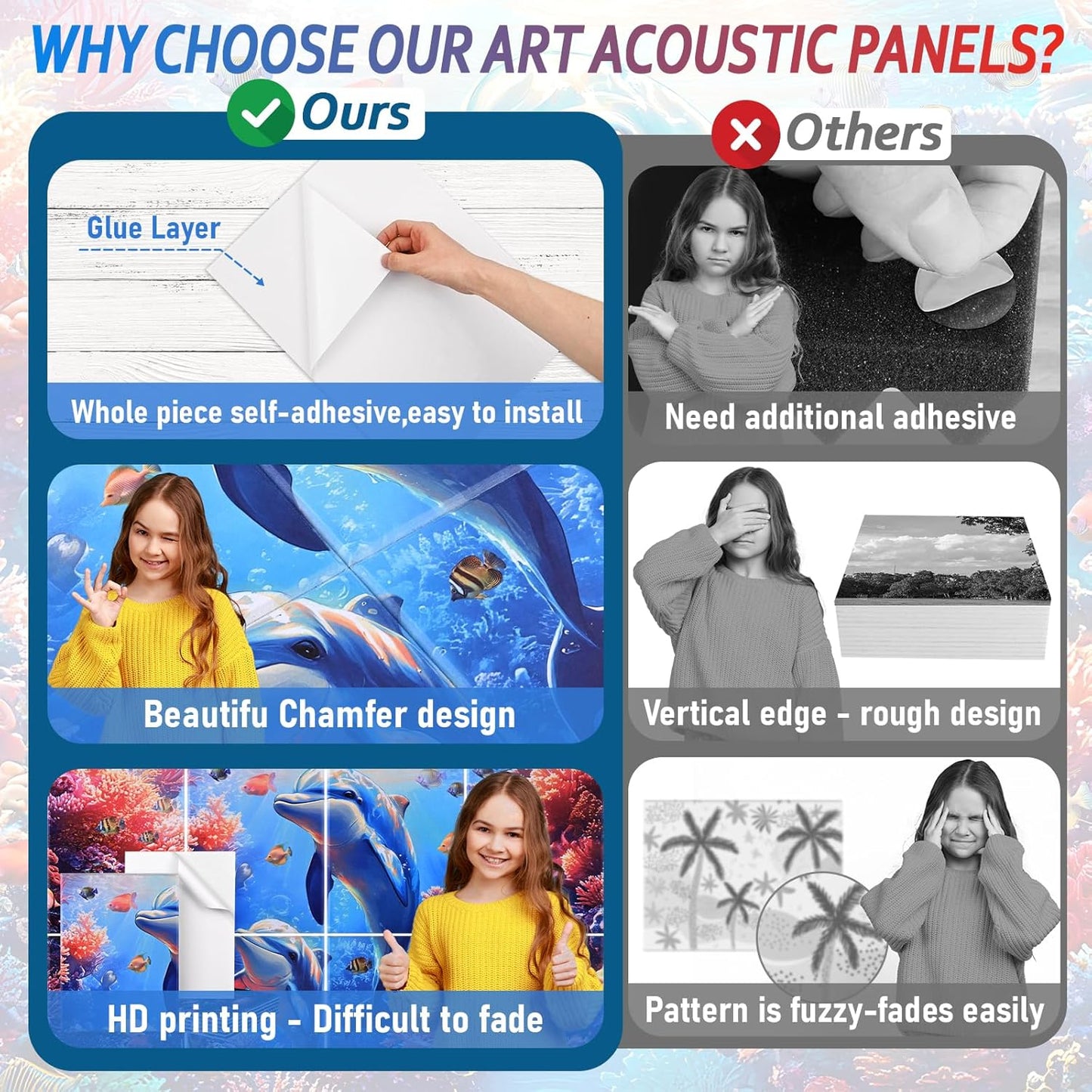 8 Pack Acoustic Panels,48"X32" Soundproof Wall Panels, Self Adhesive Sound Absorbing Wall Art,Decorative Sound Dampening Panels, Art Acoustic Treatment for Studio, Bedroom, Office(Dolphin)